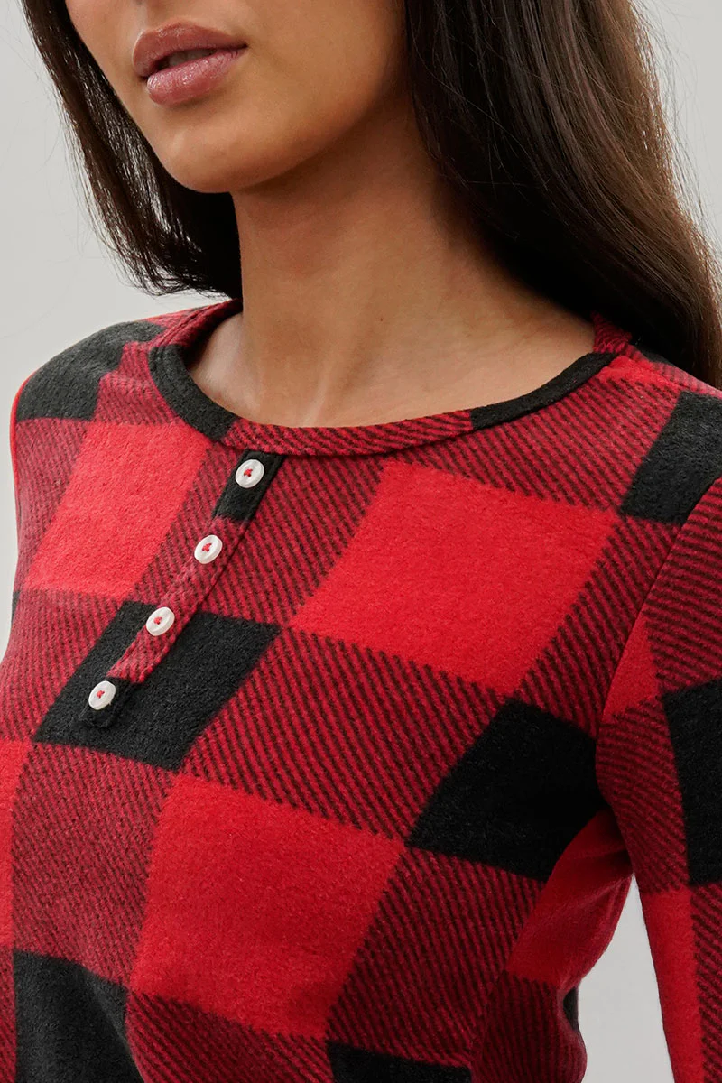 Canada Weather Gear Plaid Henley Pajama Top - Red - Image 4