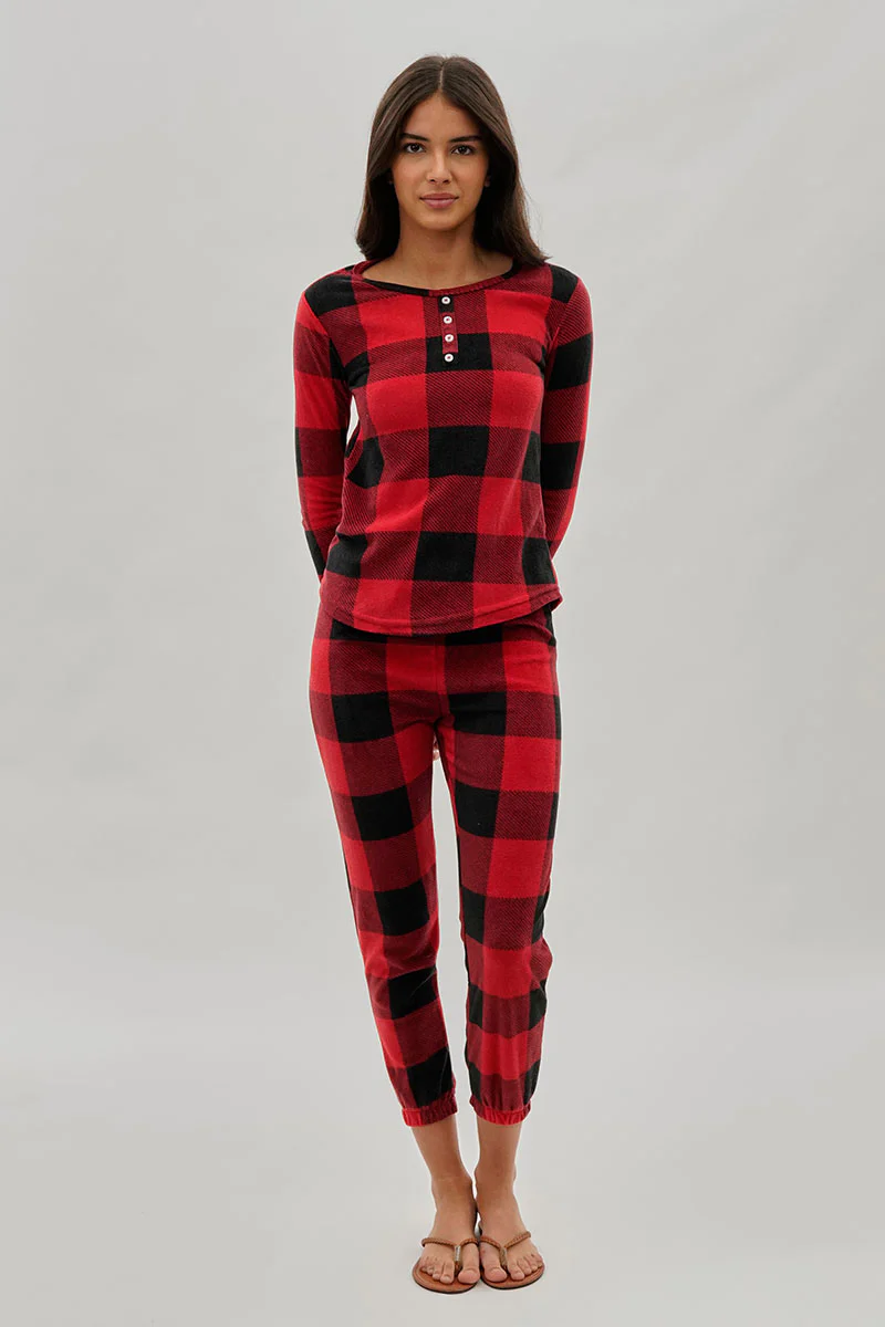 Canada Weather Gear Plaid Henley Pajama Top - Red - Image 5