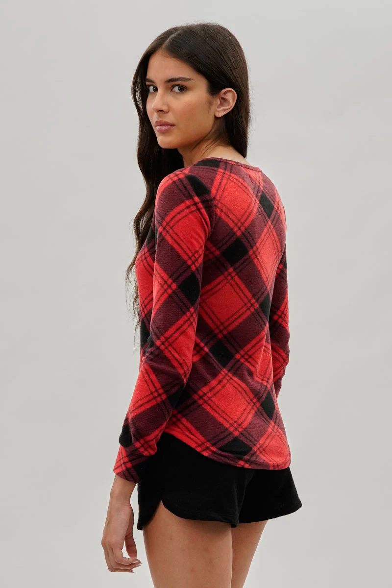 Canada Weather Gear Tartan Plaid Henley Pajama Top - Red - Image 3
