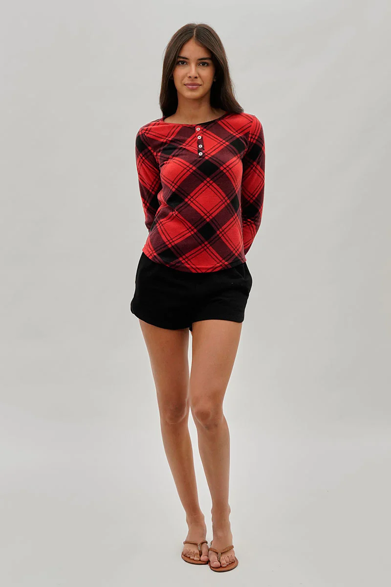Canada Weather Gear Tartan Plaid Henley Pajama Top - Red - Image 5