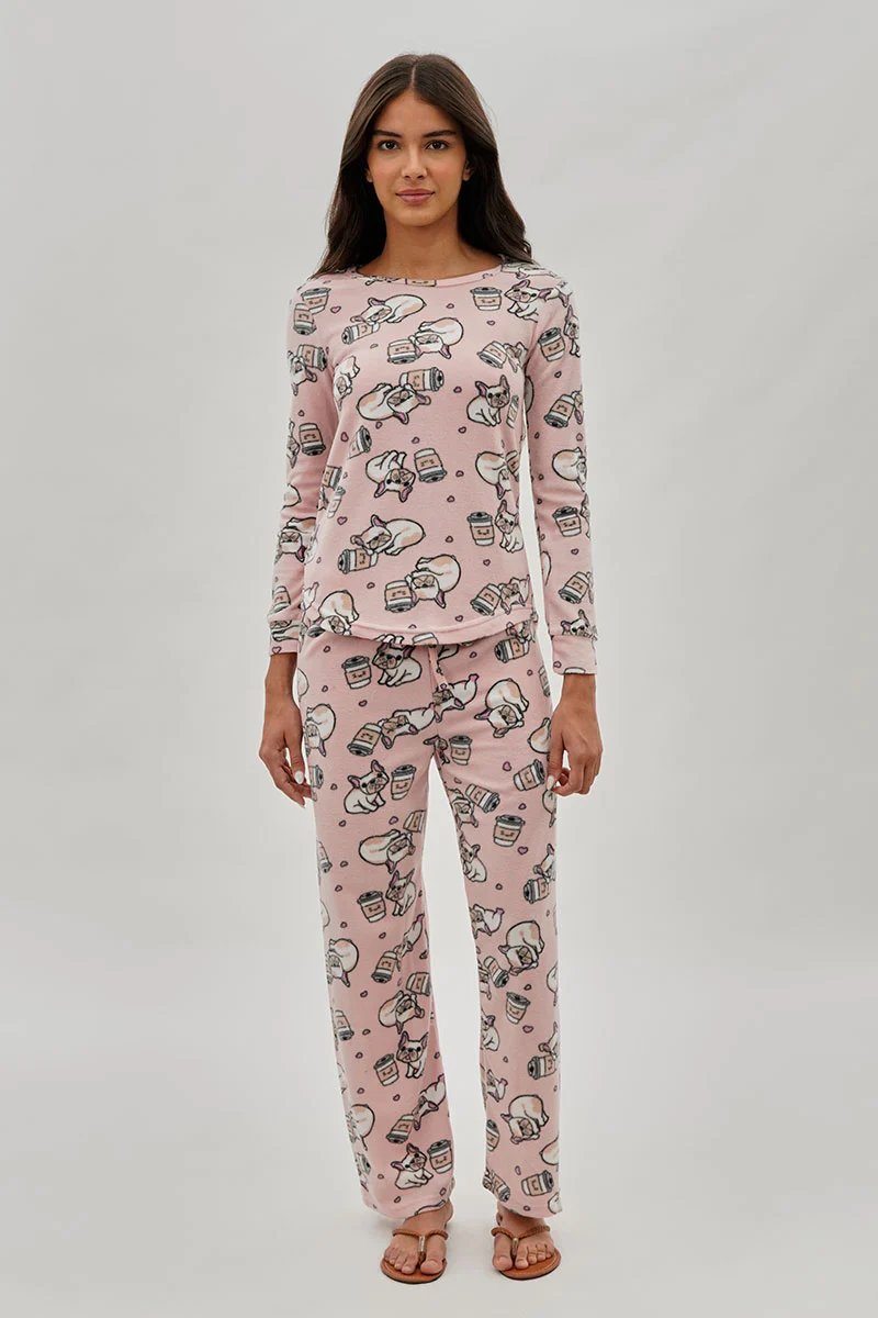 Canada Weather Gear Pug Print Crewneck Pajama Top - Pink - Image 5