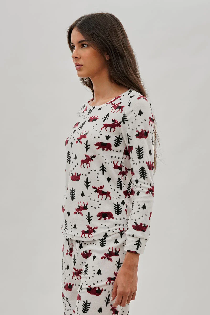 Canada Weather Gear Winter Print Crewneck Pajama Top - White - Image 2