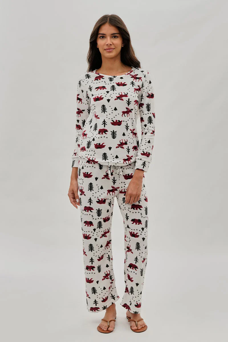 Canada Weather Gear Winter Print Crewneck Pajama Top - White - Image 5