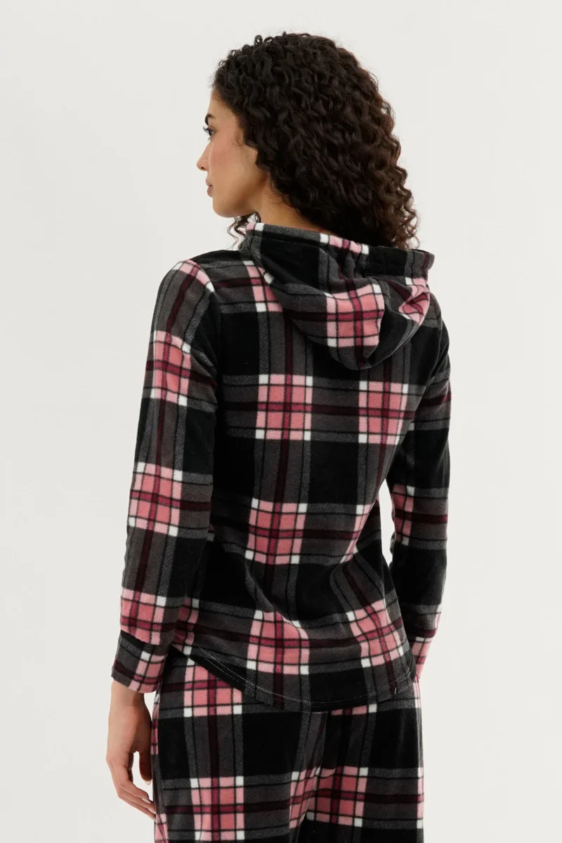 Canada Weather Gear Plaid Hooded Pajama Top - Black - Image 3