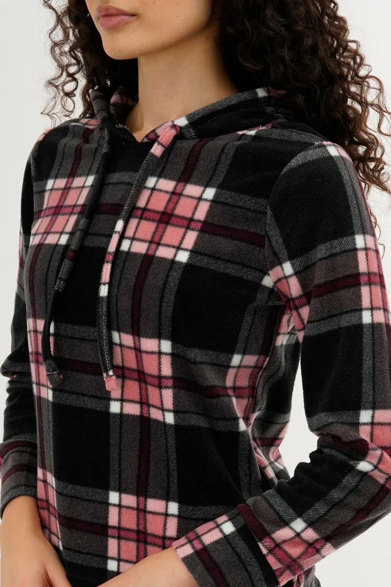 Canada Weather Gear Plaid Hooded Pajama Top - Black - Image 4