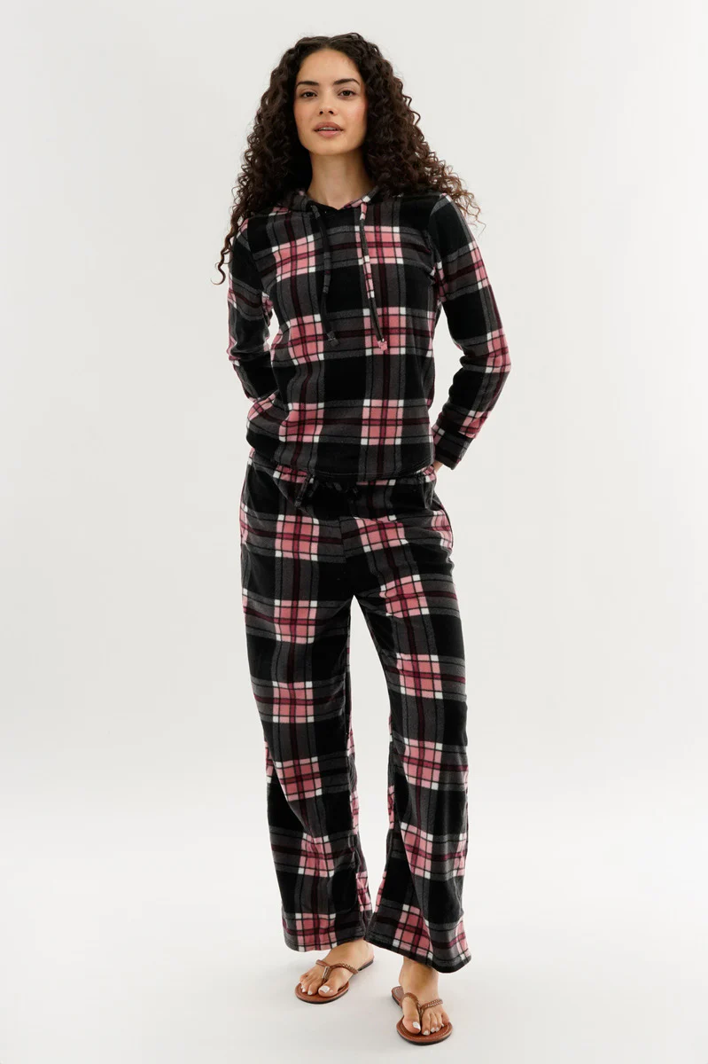 Canada Weather Gear Plaid Hooded Pajama Top - Black - Image 5