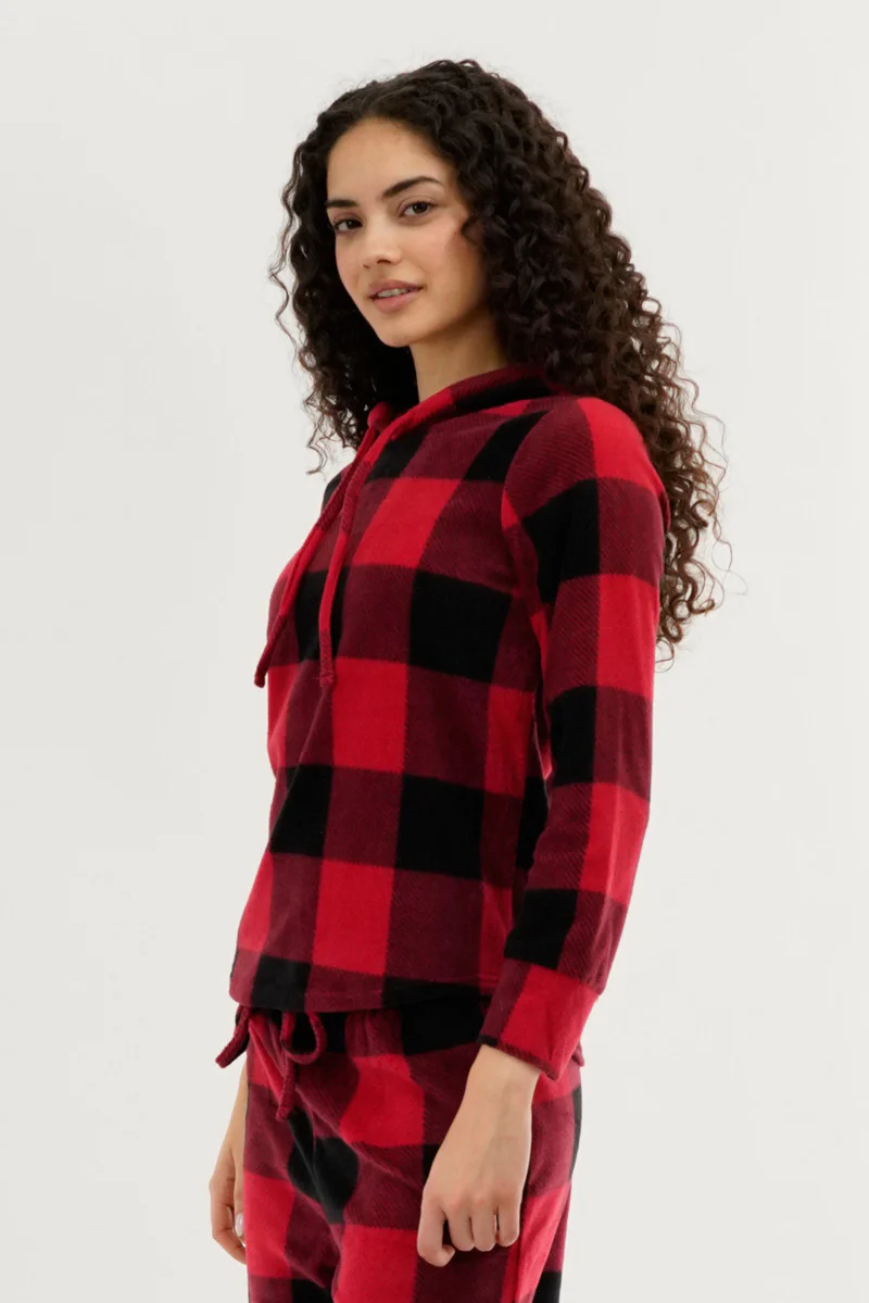 Canada Weather Gear Plaid Hooded Pajama Top - Red - Image 2