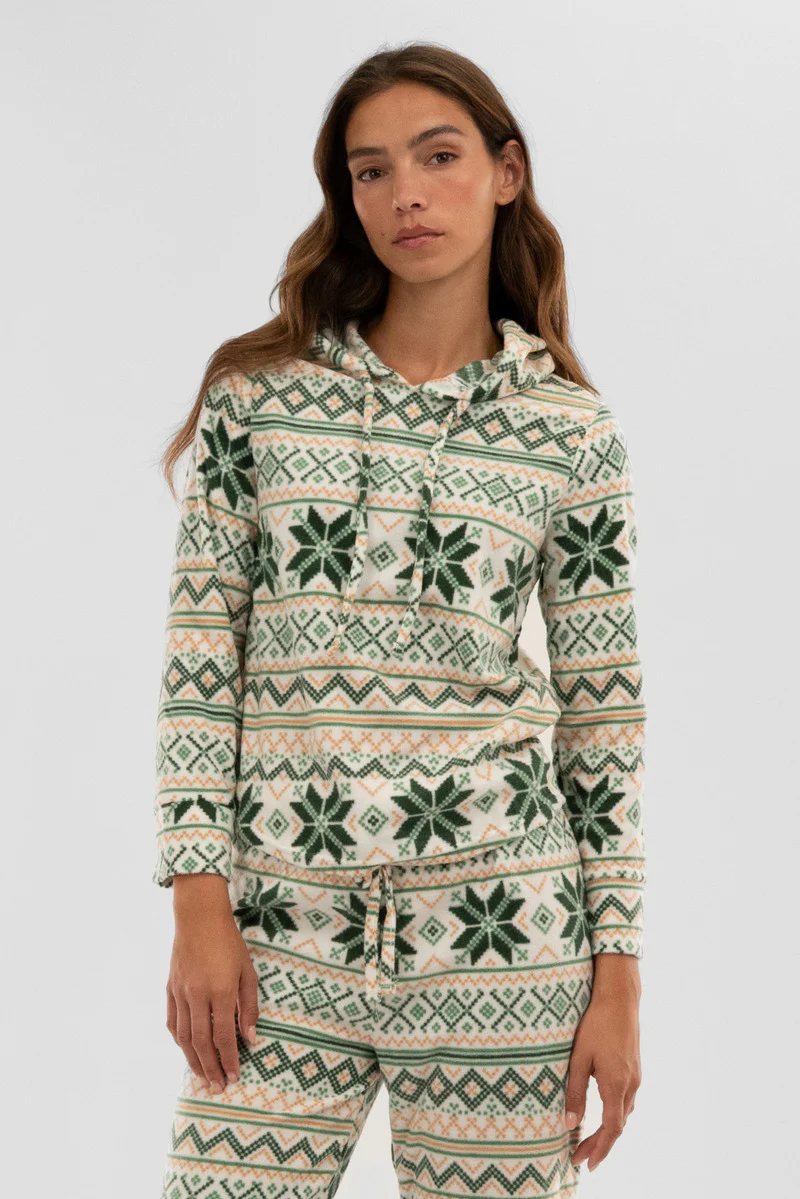 Canada Weather Gear Festive Print Hooded Pajama Top - White