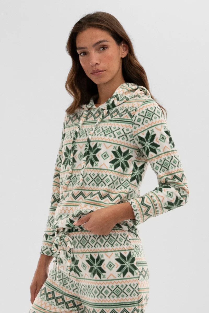 Canada Weather Gear Festive Print Hooded Pajama Top - White - Image 2