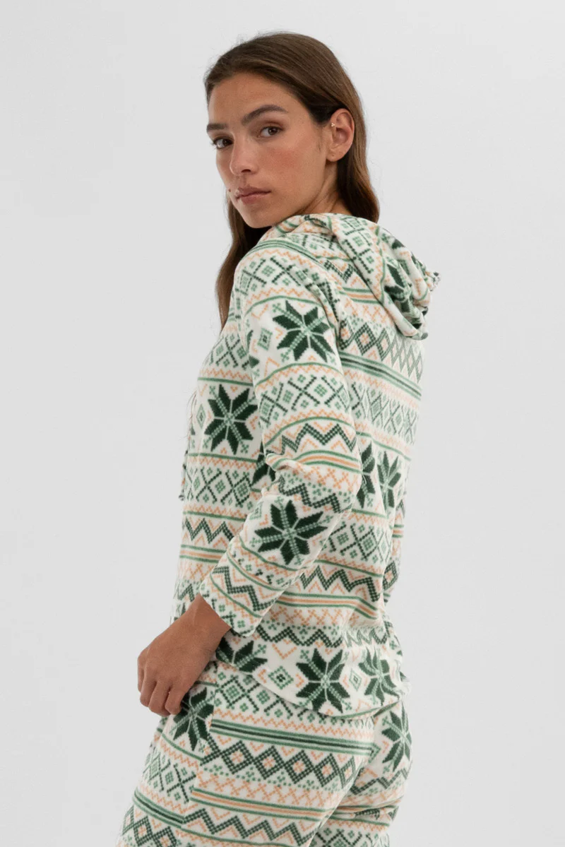 Canada Weather Gear Festive Print Hooded Pajama Top - White - Image 3