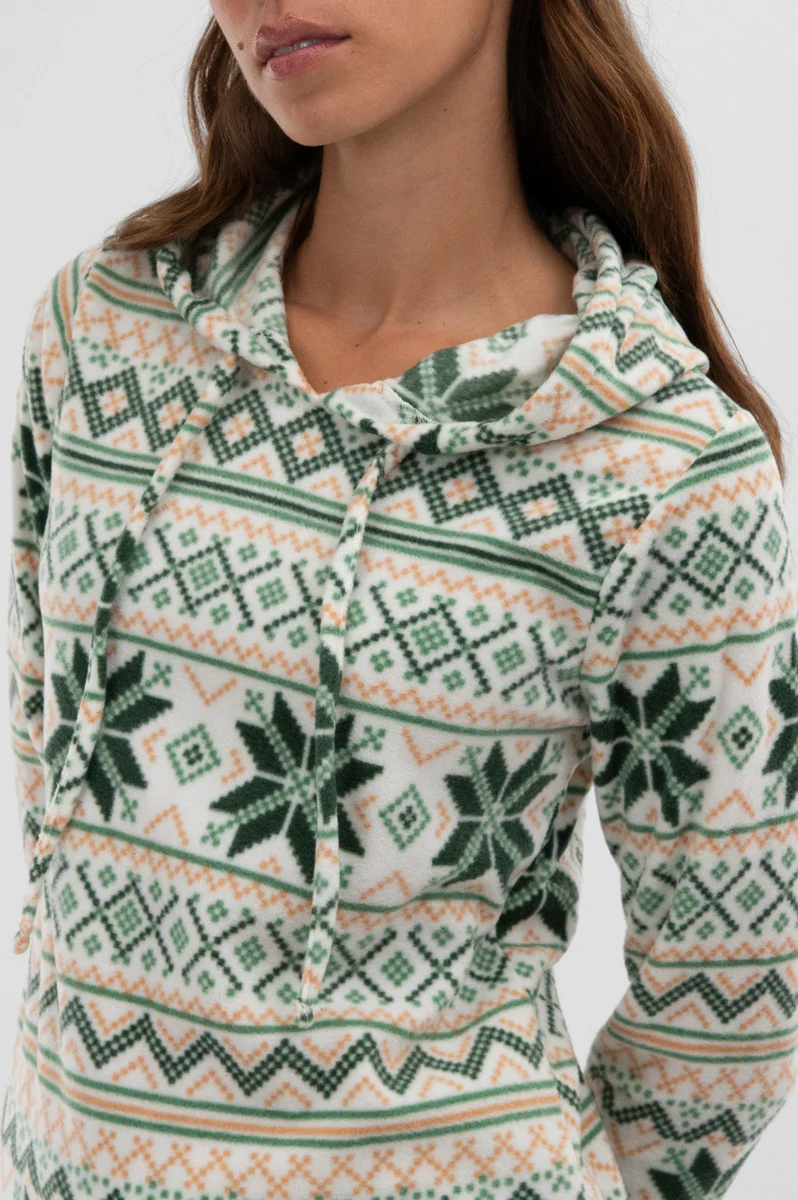 Canada Weather Gear Festive Print Hooded Pajama Top - White - Image 4