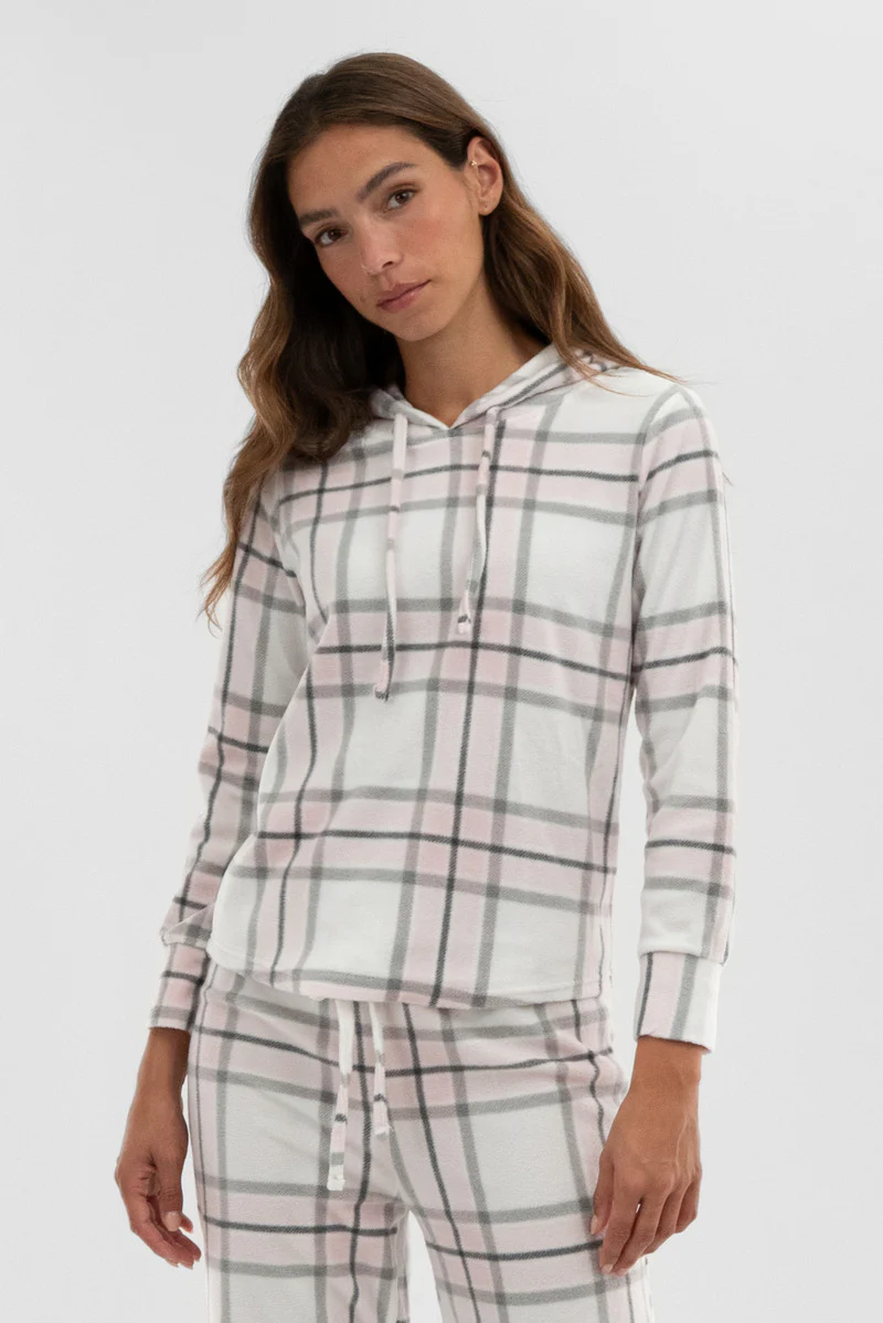 Canada Weather Gear Plaid Hooded Pajama Top - Blush
