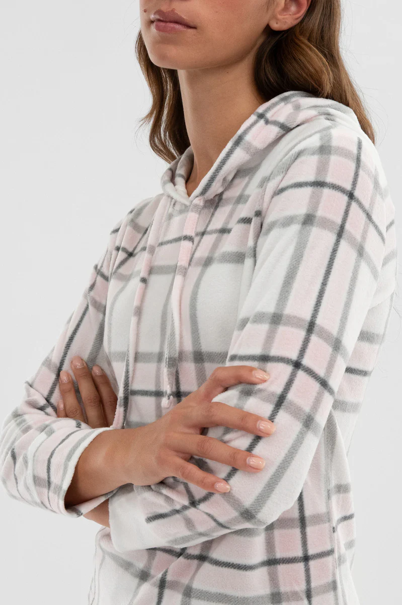 Canada Weather Gear Plaid Hooded Pajama Top - Blush - Image 4