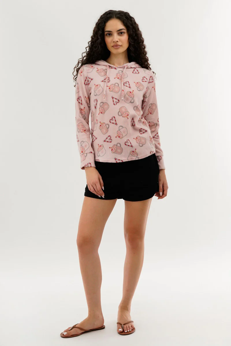 Canada Weather Gear Festive Print Hooded Pajama Top - Pink - Image 5