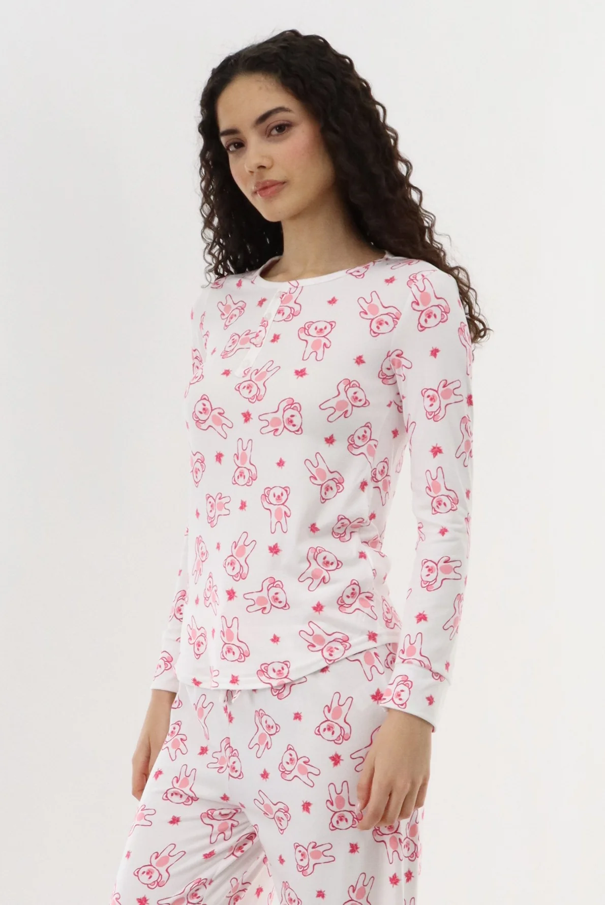 Canada Weather Gear Teddy Bear Printed Pajama Top - White - Image 2
