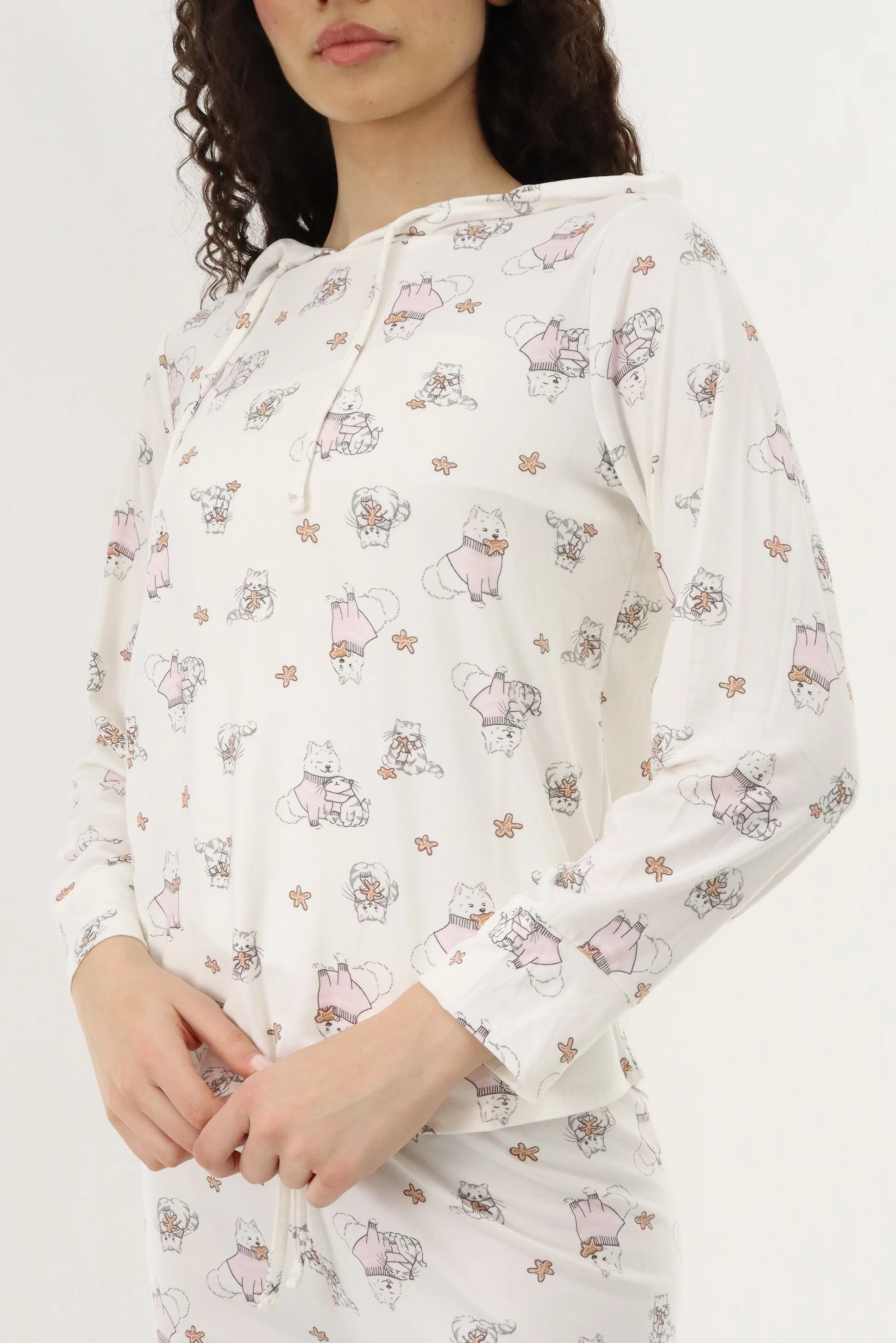 Canada Weather Gear Printed Hooded Pajama Top - White - Image 4