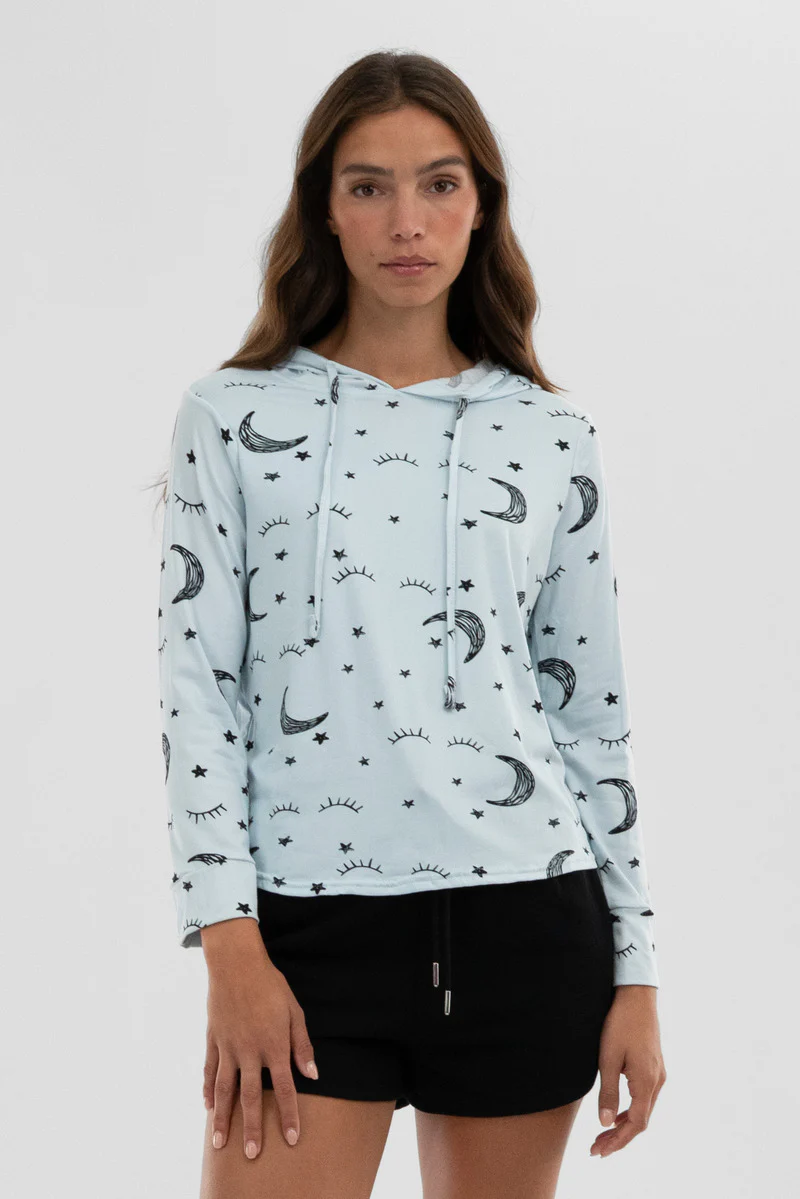 Canada Weather Gear Moon Print Hooded Pajama Top - Blue