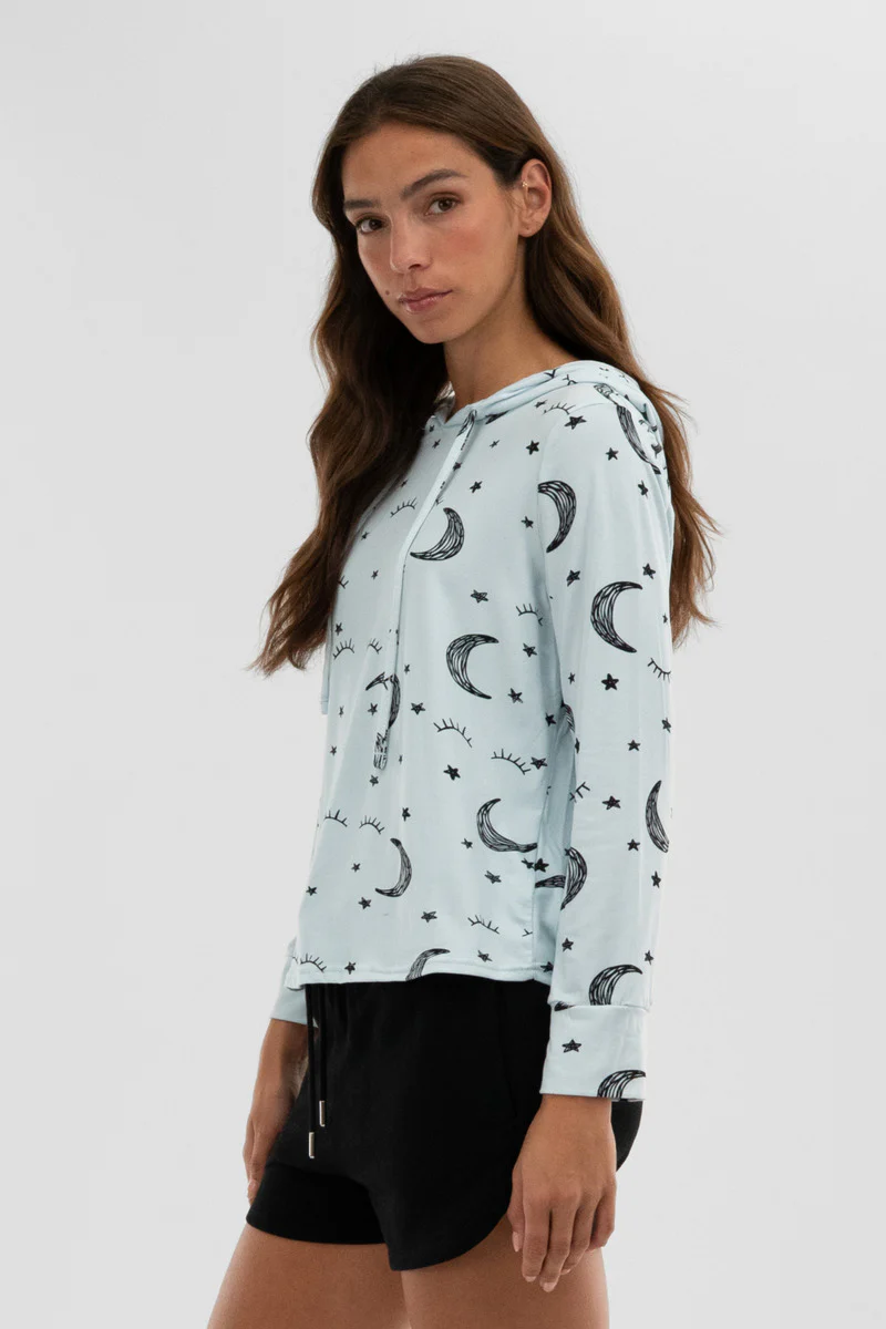 Canada Weather Gear Moon Print Hooded Pajama Top - Blue - Image 2