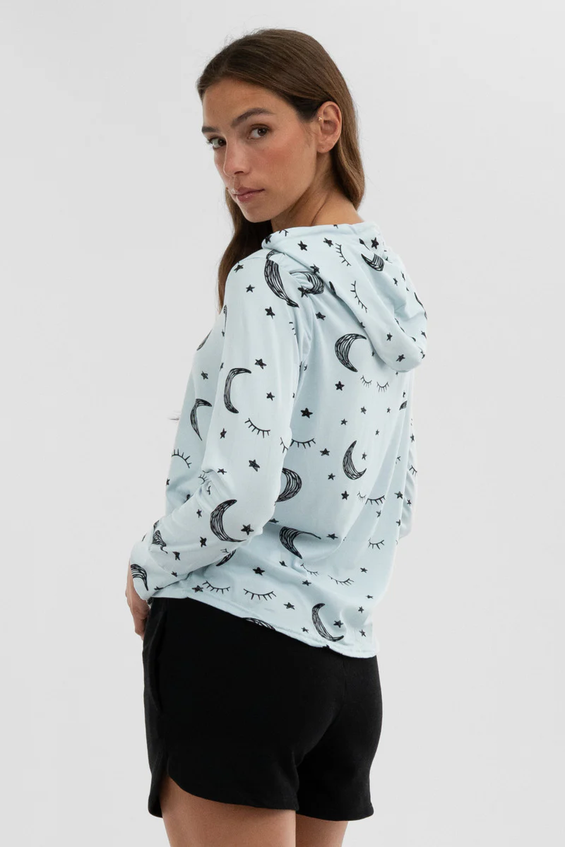 Canada Weather Gear Moon Print Hooded Pajama Top - Blue - Image 3