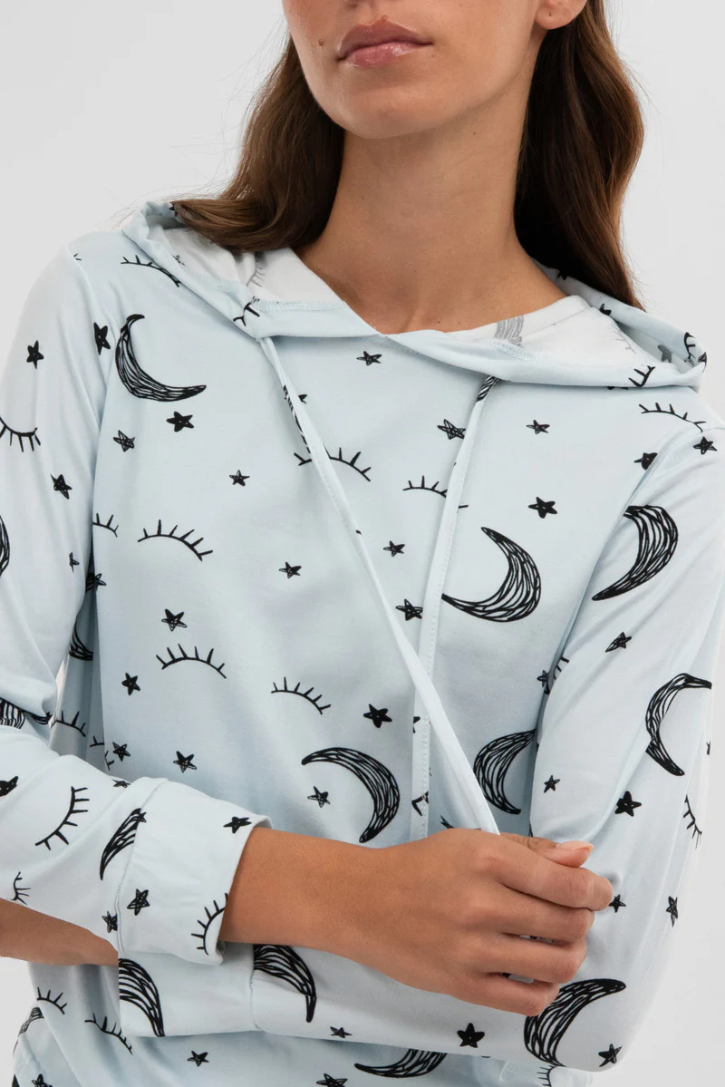 Canada Weather Gear Moon Print Hooded Pajama Top - Blue - Image 4