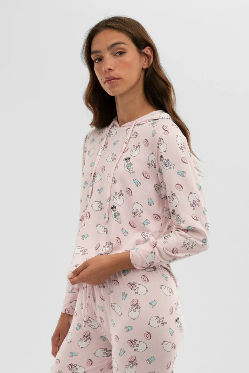 Canada Weather Gear Dog Print Hooded Pajama Top - Blush - Image 2