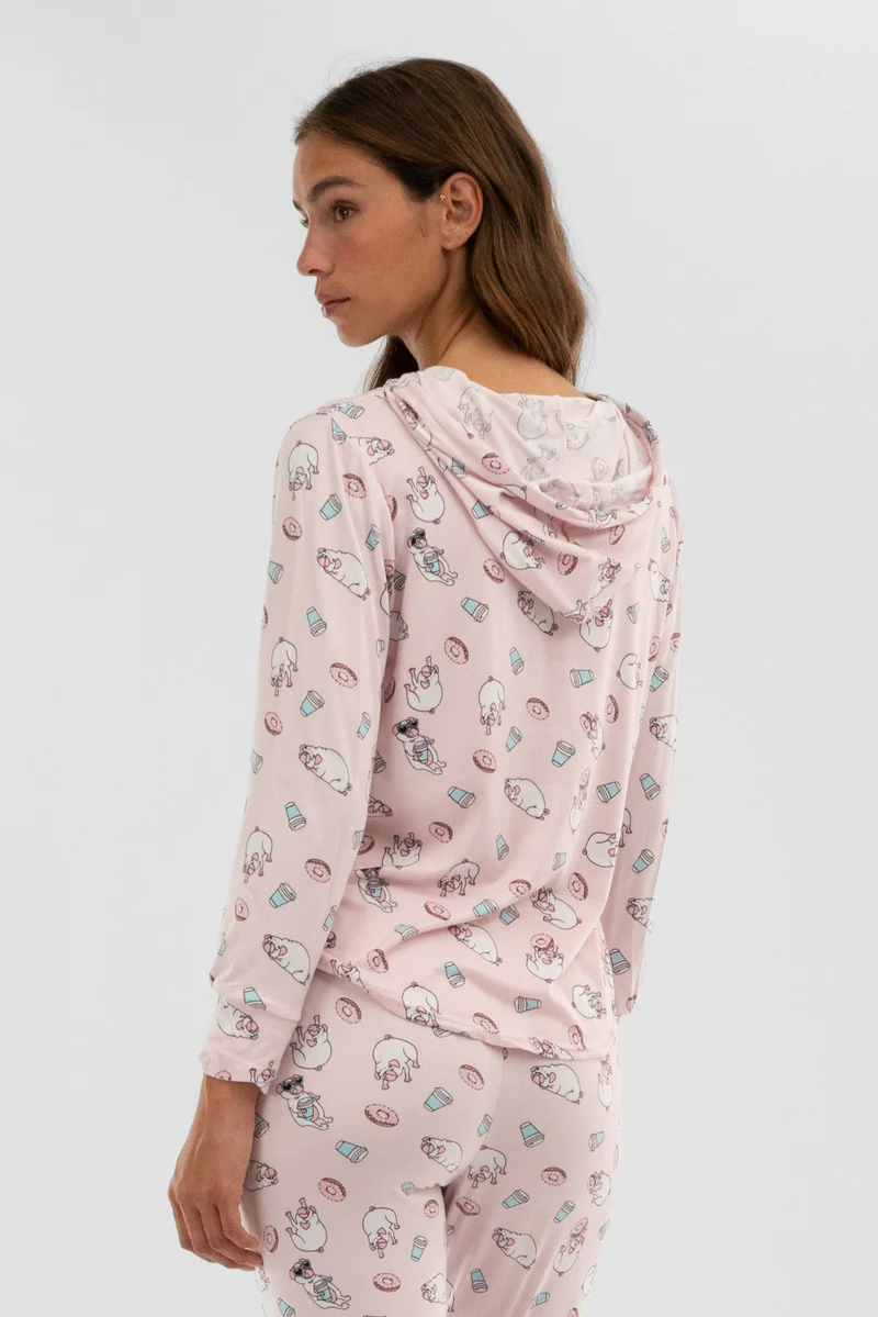 Canada Weather Gear Dog Print Hooded Pajama Top - Blush - Image 3