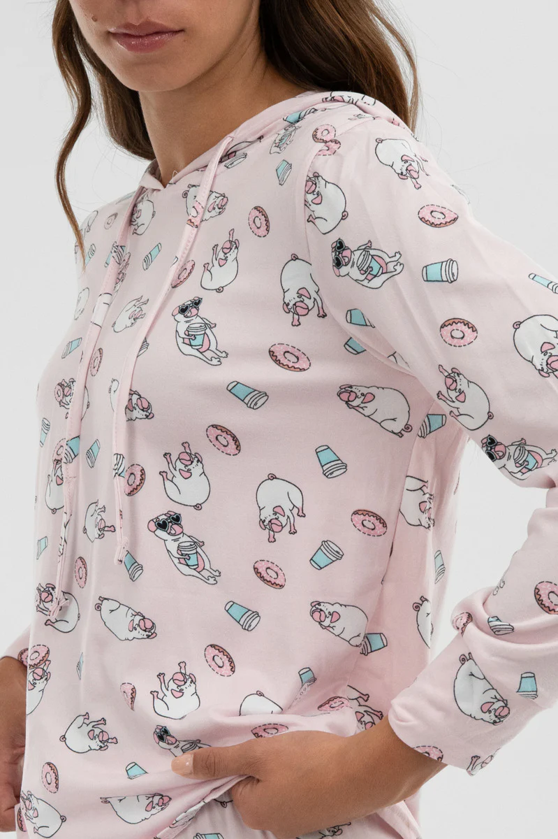 Canada Weather Gear Dog Print Hooded Pajama Top - Blush - Image 4