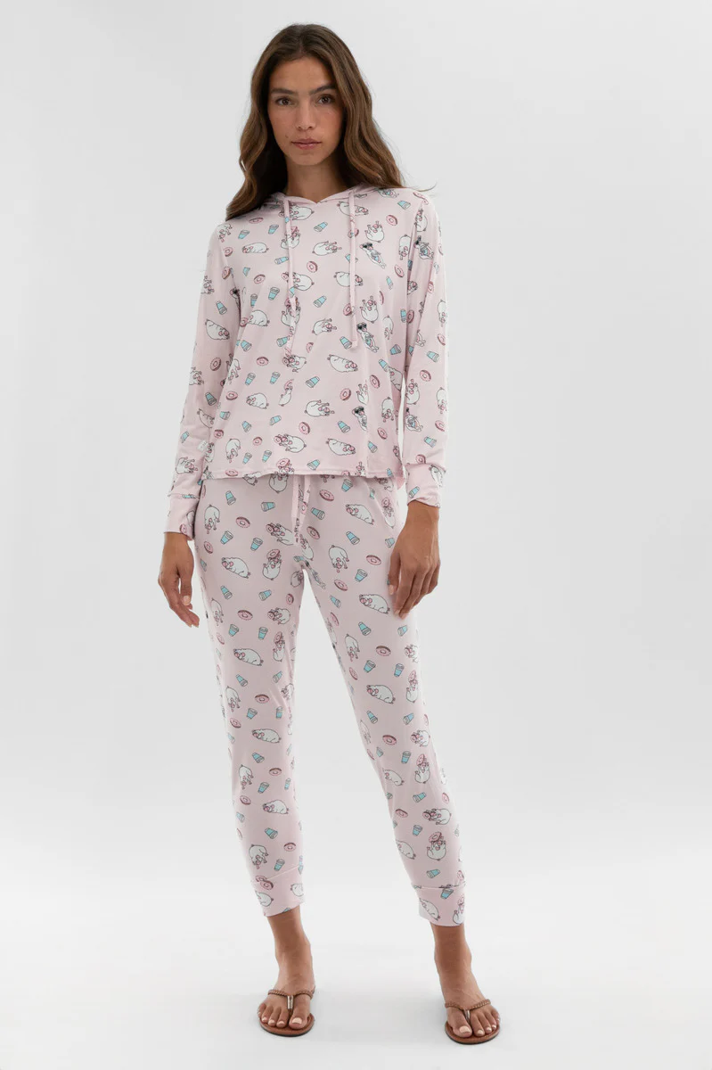 Canada Weather Gear Dog Print Hooded Pajama Top - Blush - Image 5