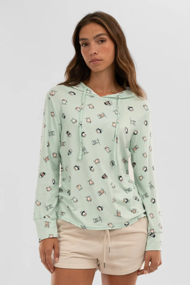 Canada Weather Gear Coffee Print Hooded Pajama Top - Mint