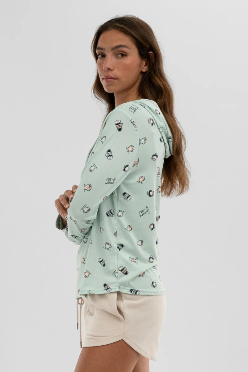 Canada Weather Gear Coffee Print Hooded Pajama Top - Mint - Image 2