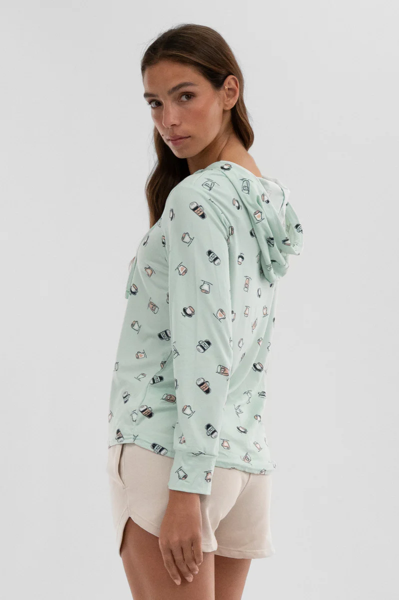 Canada Weather Gear Coffee Print Hooded Pajama Top - Mint - Image 3