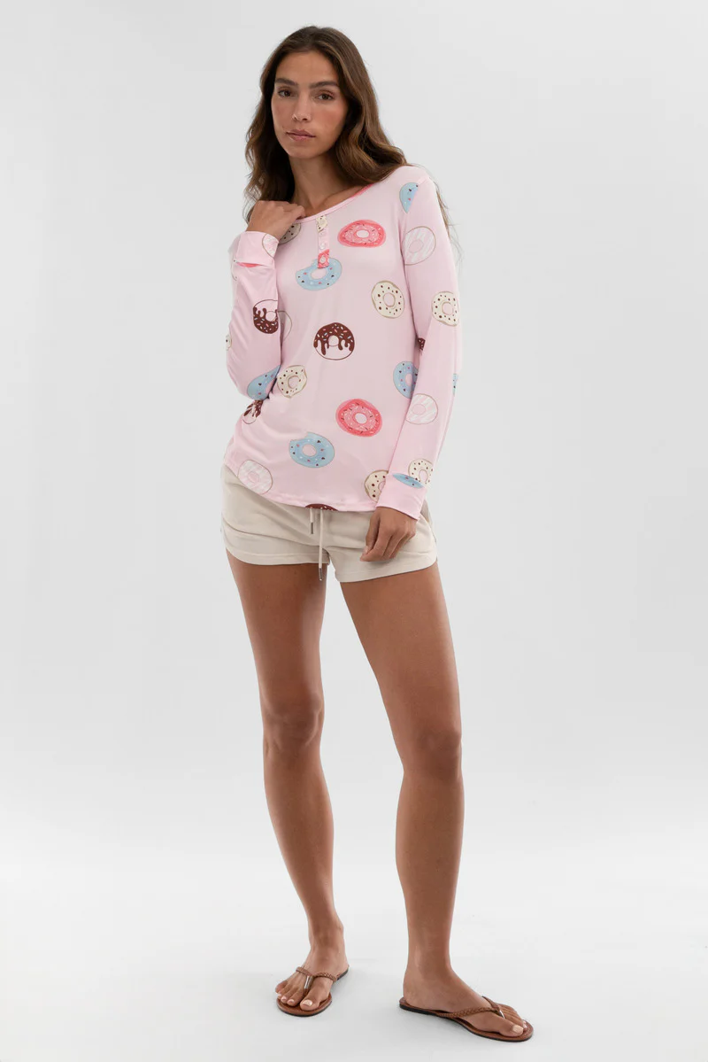Canada Weather Gear Doughnut Print Henley Pajama Top - Pink - Image 5