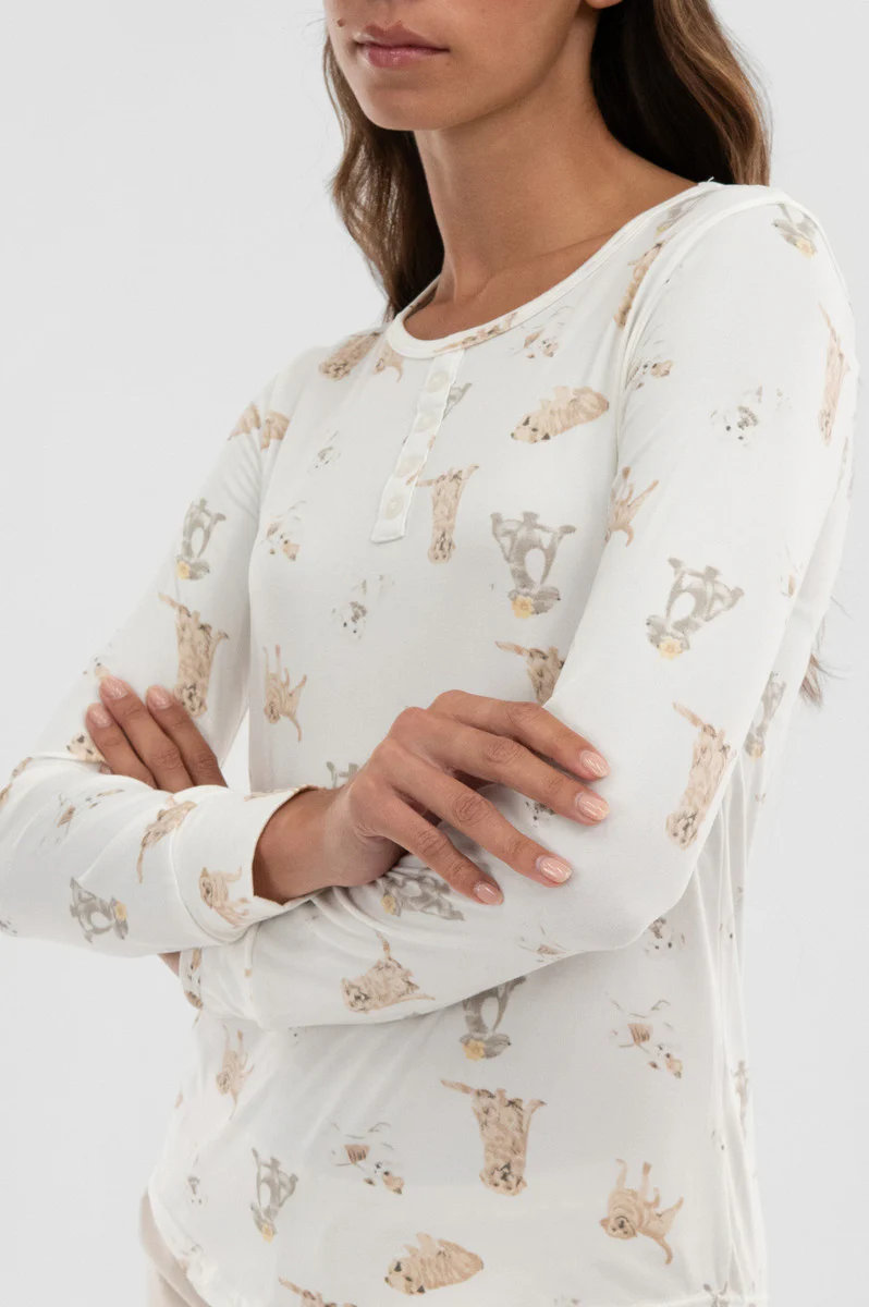 Canada Weather Gear Dog Print Henley Pajama Top - Beige - Image 4