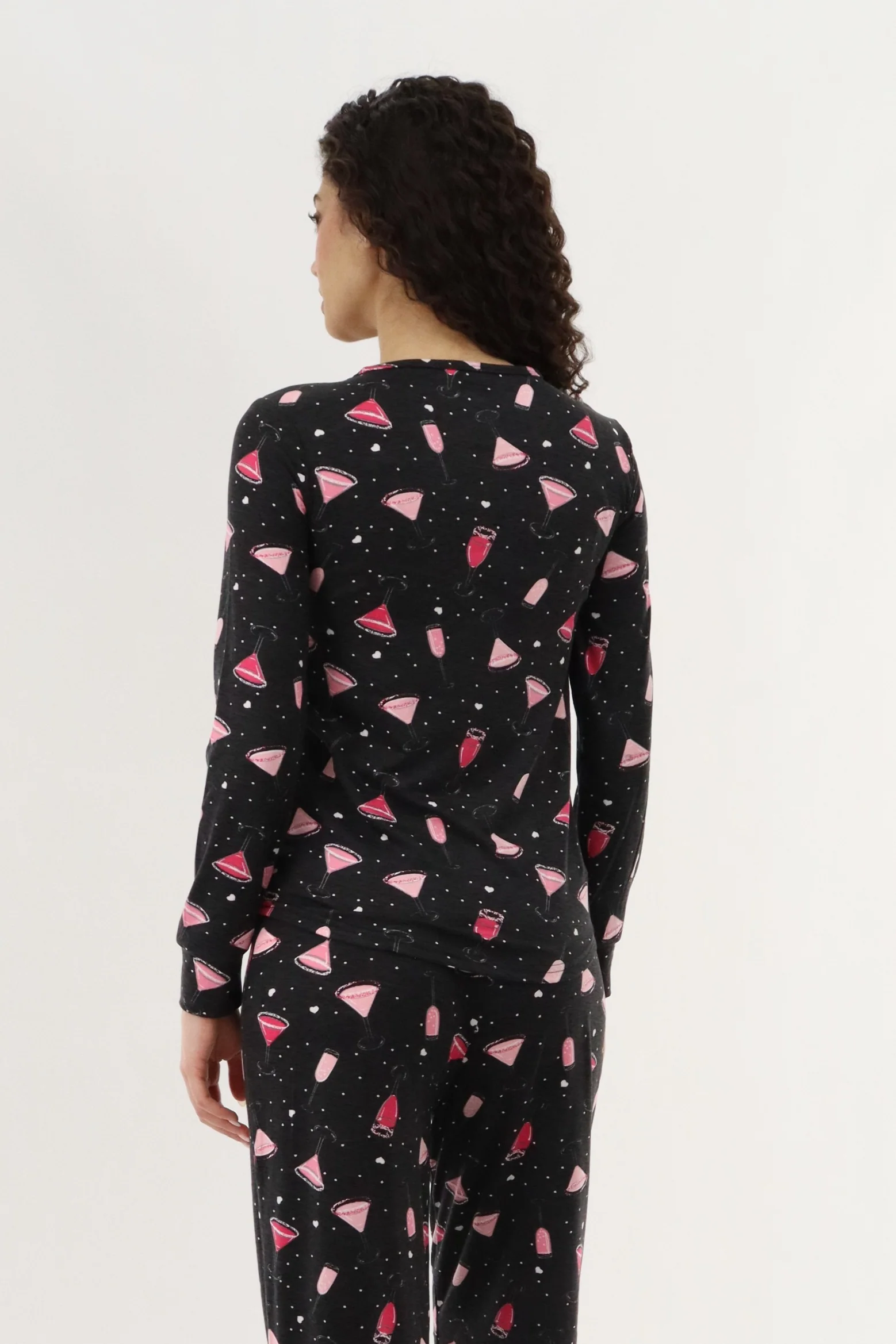 Canada Weather Gear Long Sleeve Drinks Print Pajama Top - Black - Image 3