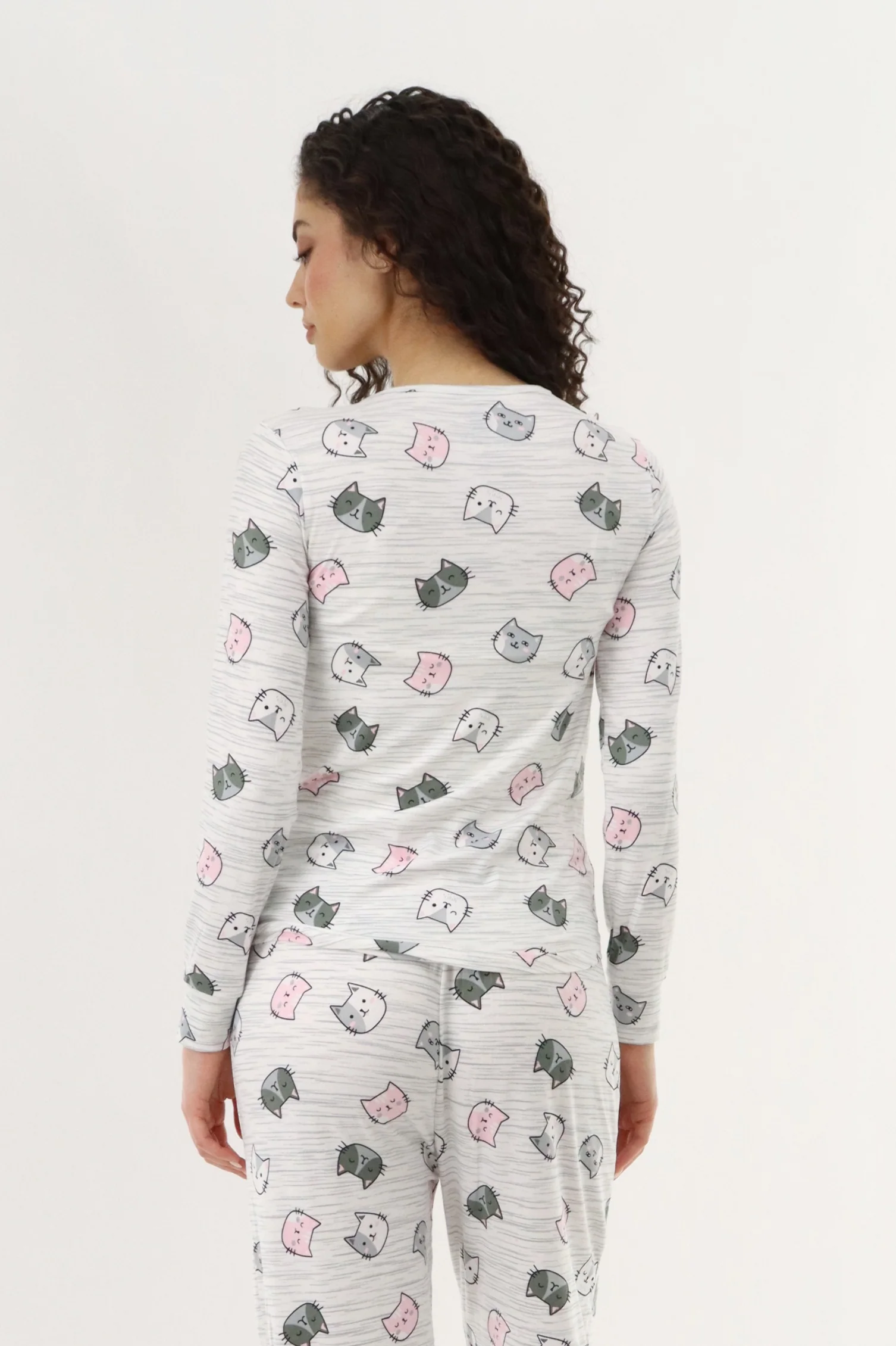 Canada Weather Gear Long Sleeve Cat Print Pajama Top - Grey - Image 3
