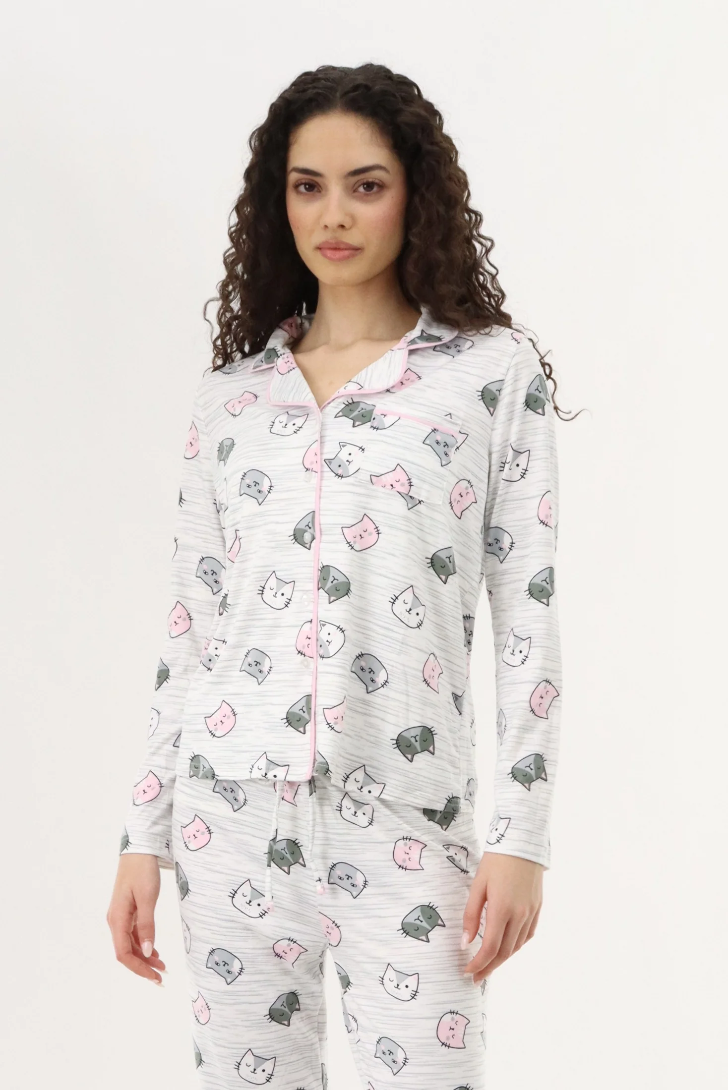 Canada Weather Gear Cat Print Button Up Pajama Top - Grey
