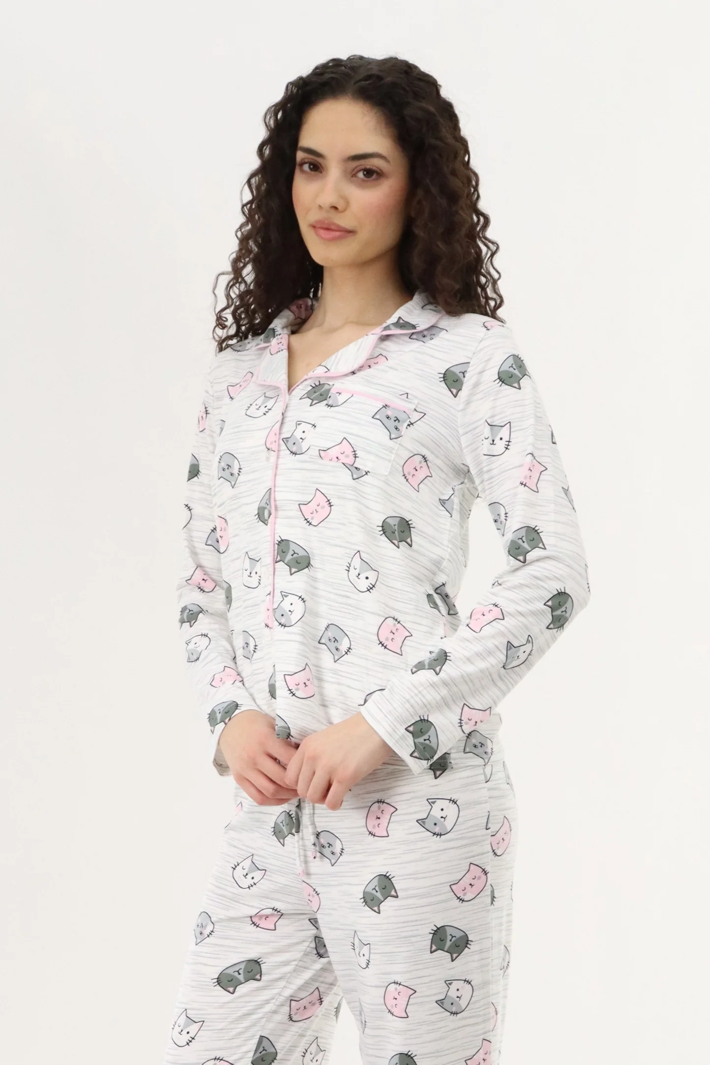 Canada Weather Gear Cat Print Button Up Pajama Top - Grey - Image 2