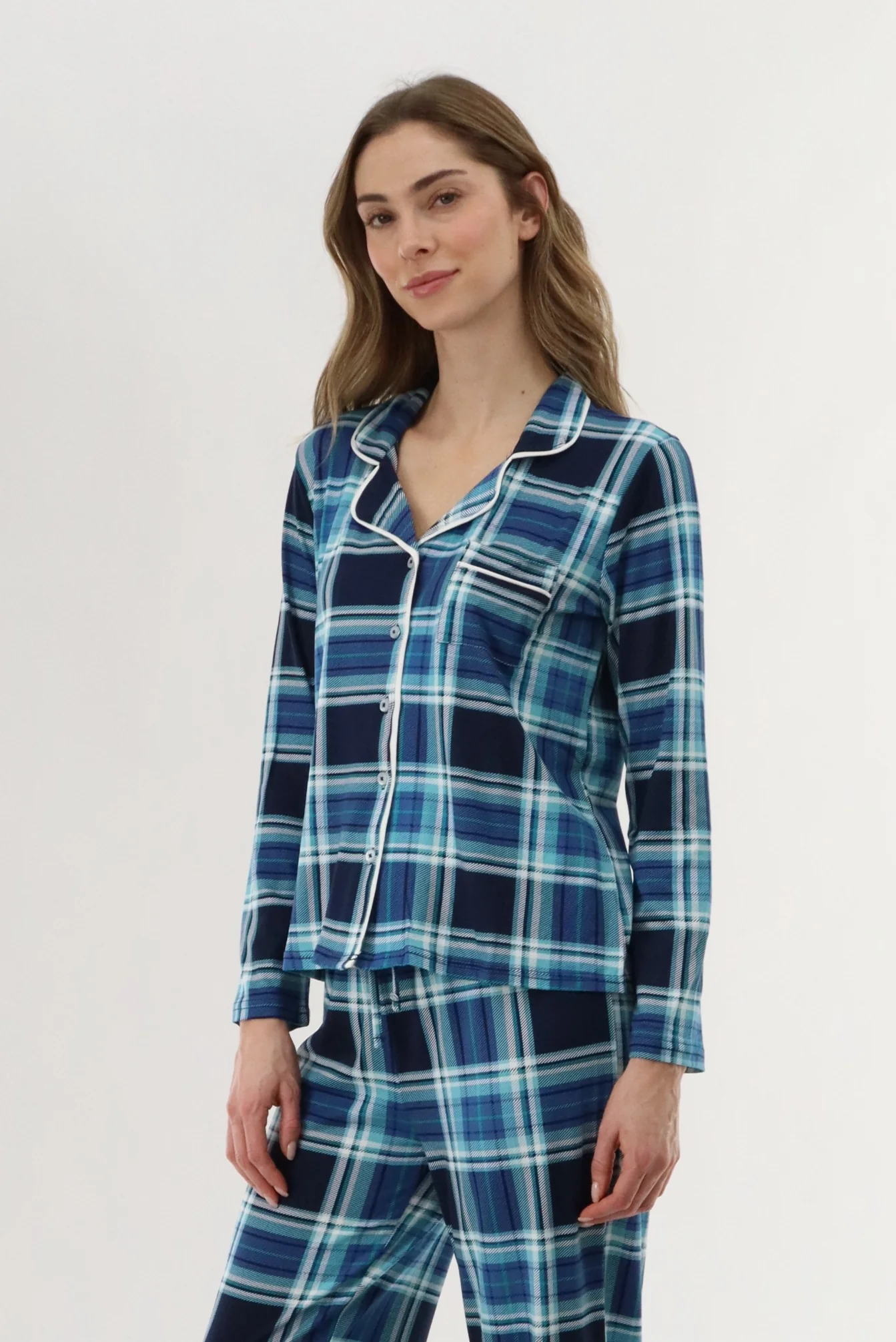 Canada Weather Gear Long Sleeve Button Up Pajama Top - Blue - Image 2