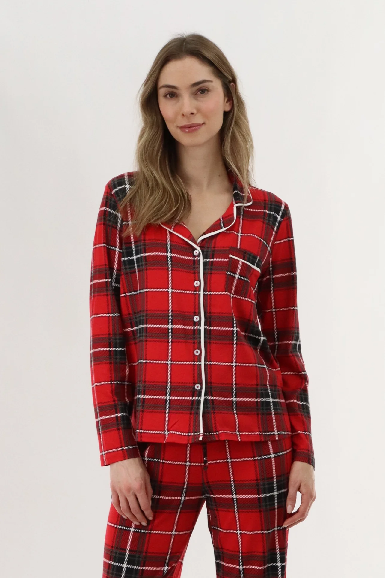 Canada Weather Gear Long Sleeve Button Up Pajama Top - Red