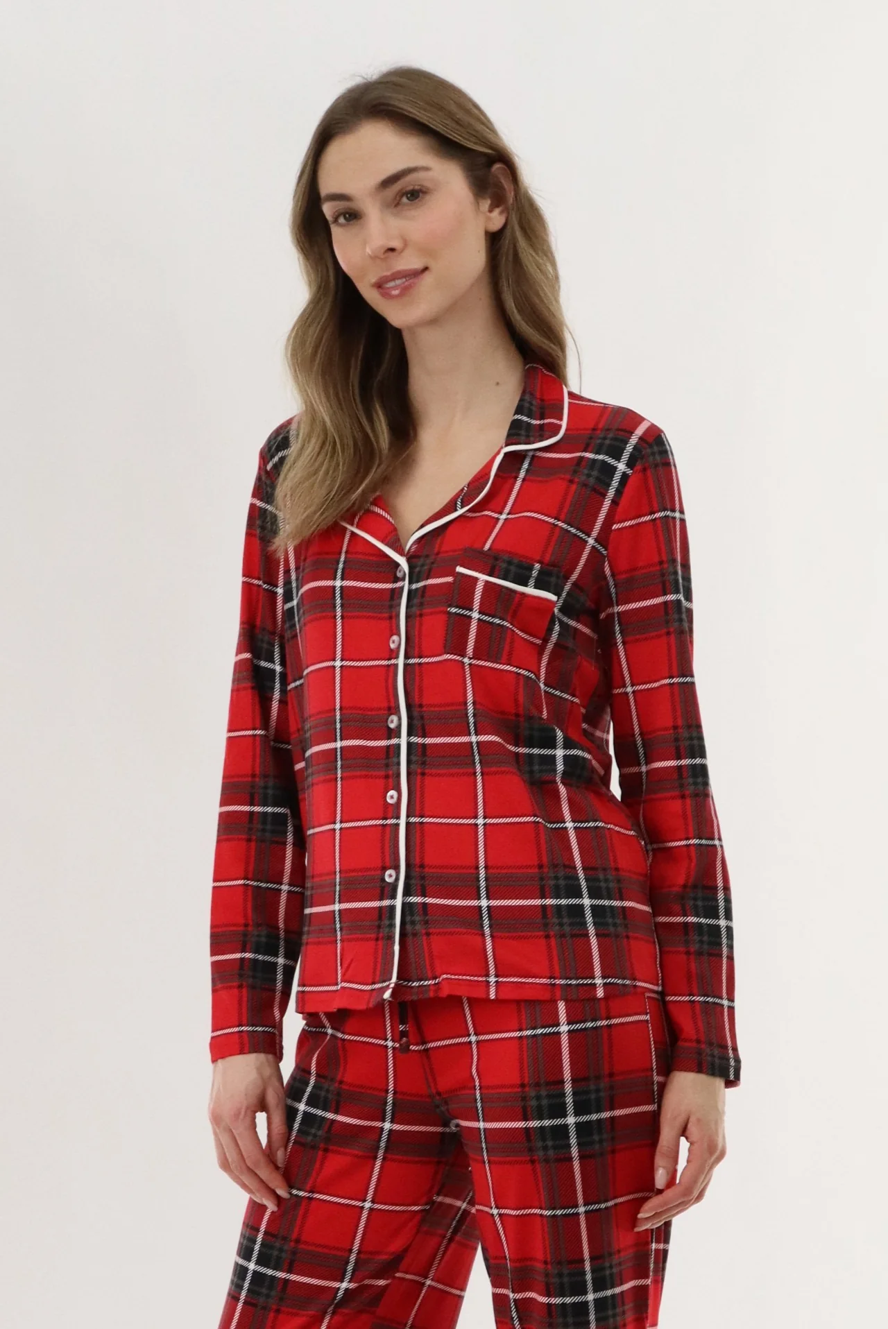 Canada Weather Gear Long Sleeve Button Up Pajama Top - Red - Image 2