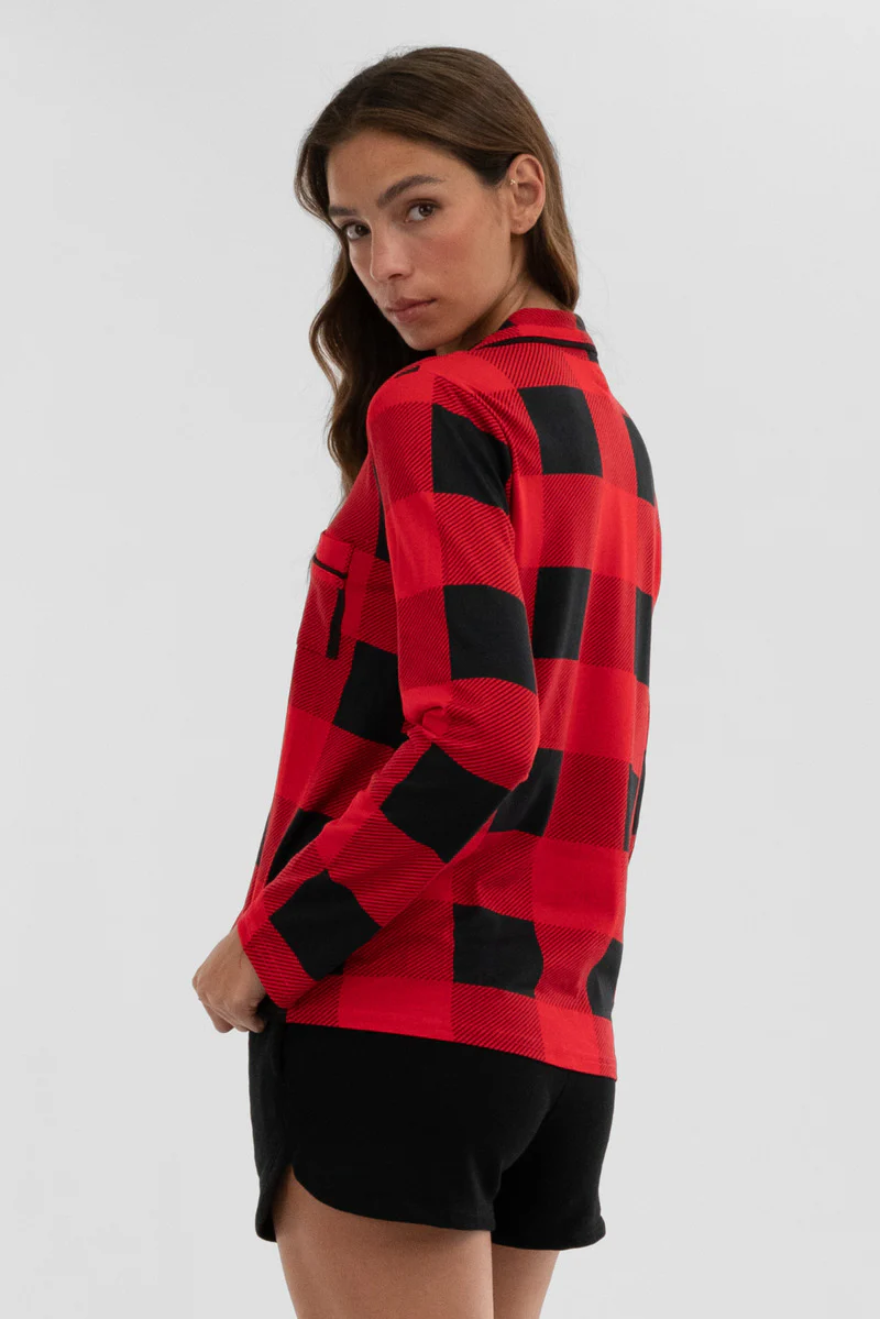 Canada Weather Gear Plaid Button Down Pajama Top - Red - Image 3