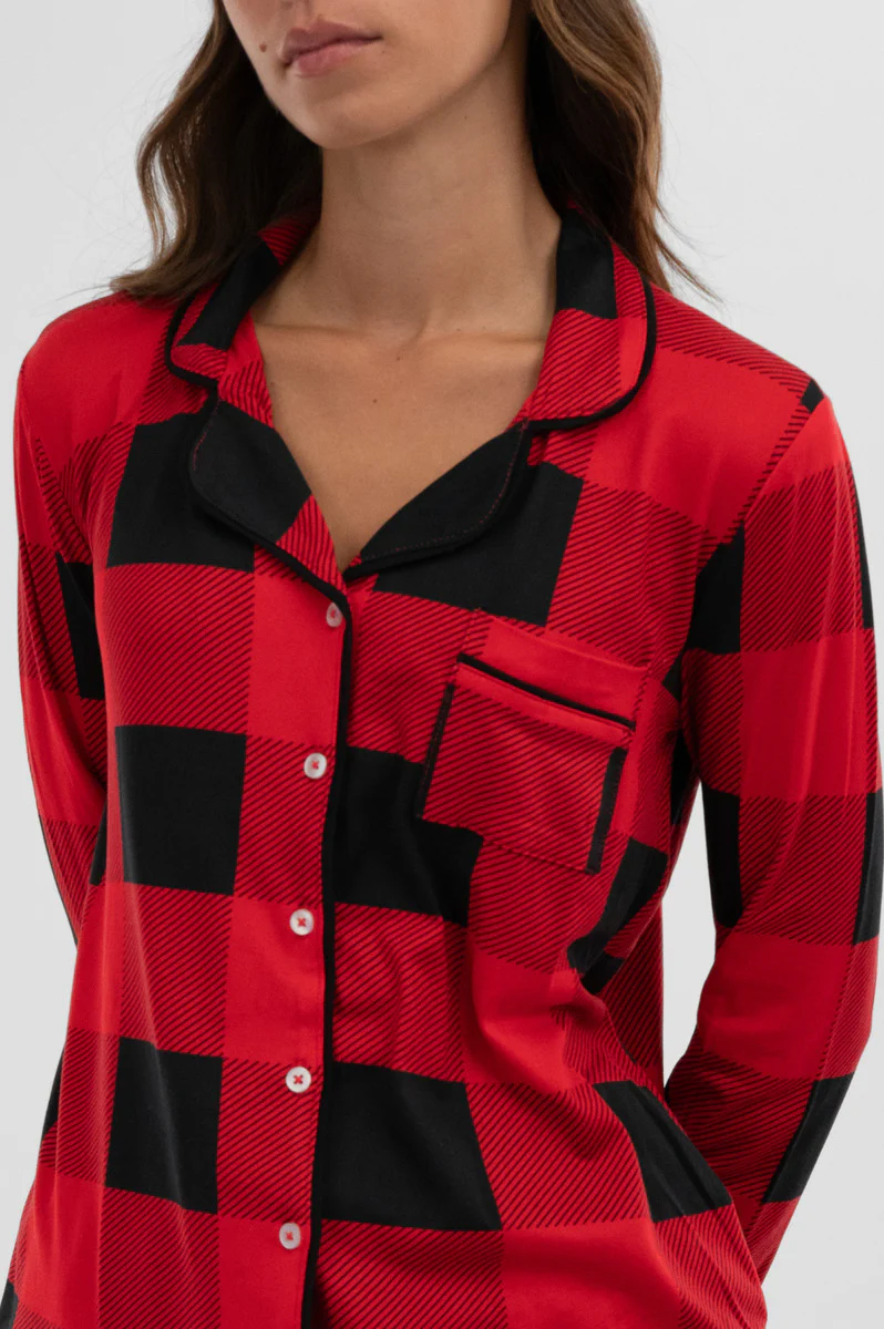 Canada Weather Gear Plaid Button Down Pajama Top - Red - Image 4