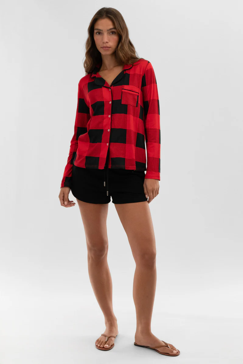 Canada Weather Gear Plaid Button Down Pajama Top - Red - Image 5