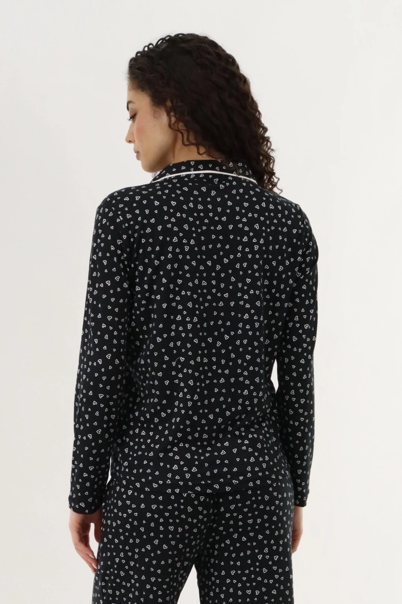 Canada Weather Gear Heart Print Button Up Pajama Top - Black - Image 3
