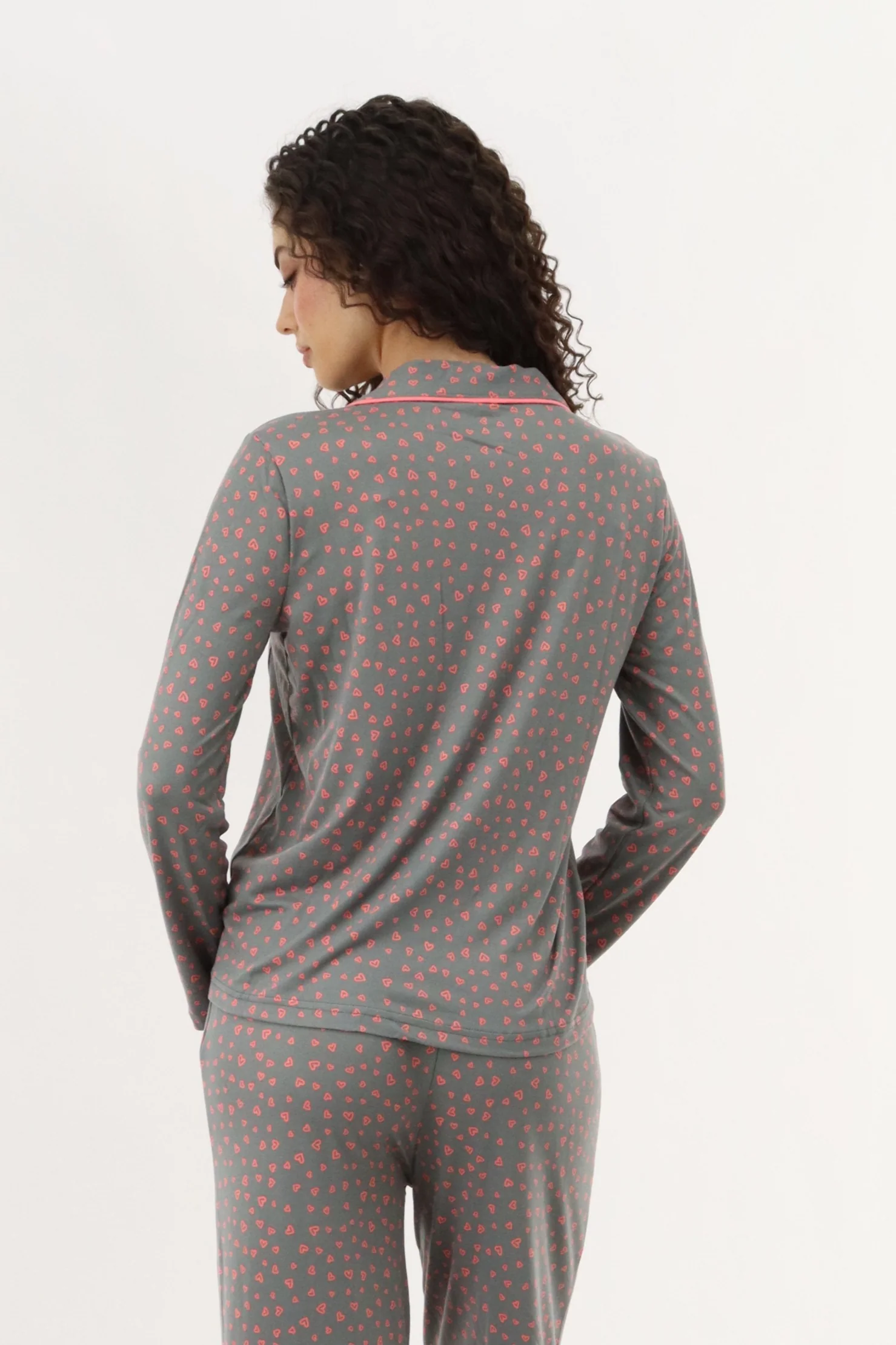 Canada Weather Gear Heart Print Button Up Pajama Top - Grey - Image 3