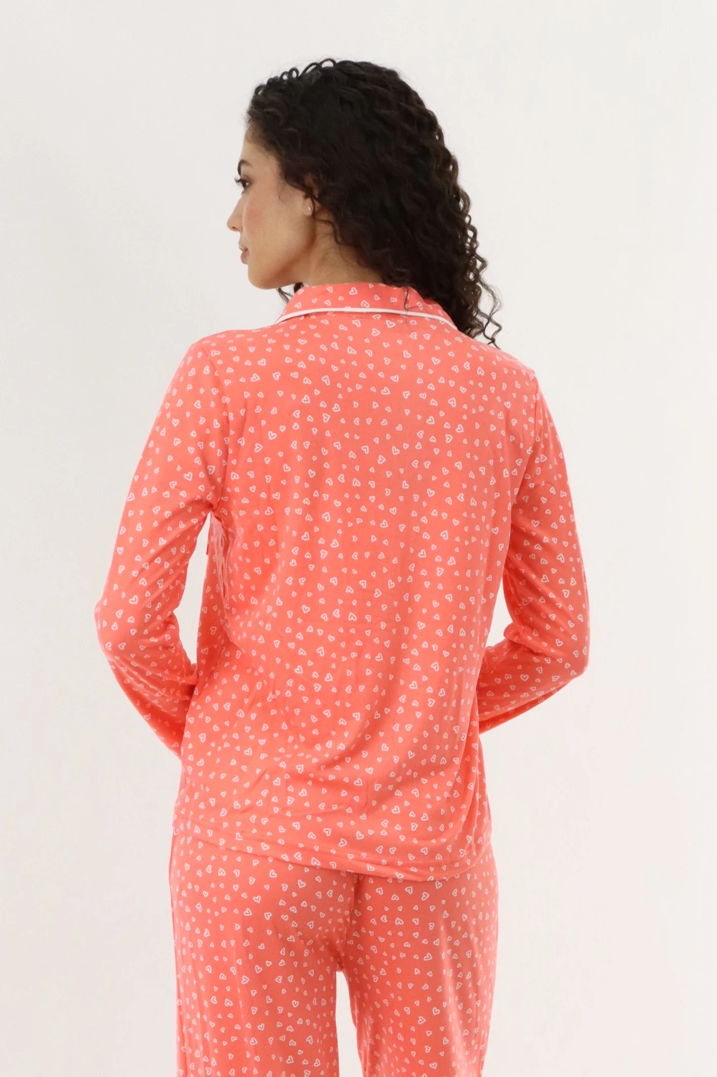 Canada Weather Gear Heart Print Button Up Pajama Top - Coral - Image 3