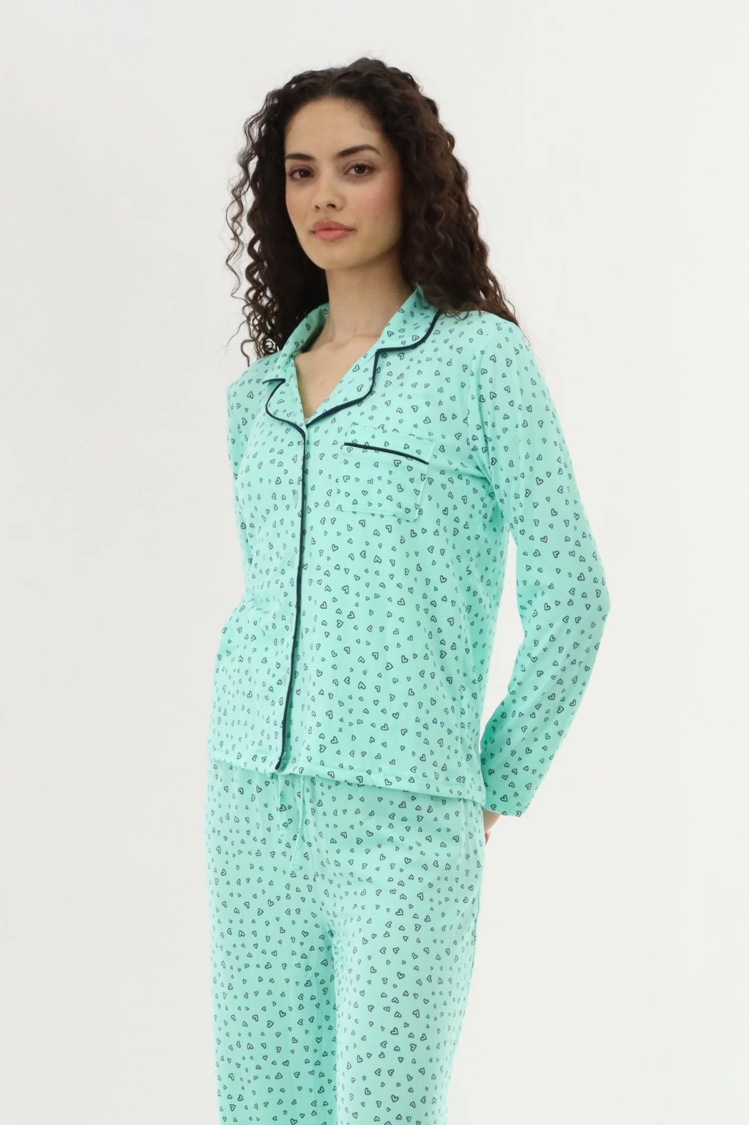 Canada Weather Gear Heart Print Button Up Pajama Top - Mint - Image 2