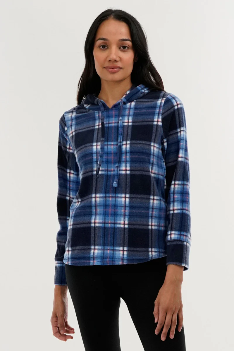 Canada Weather Gear Plaid Hooded Pajama Top - Navy