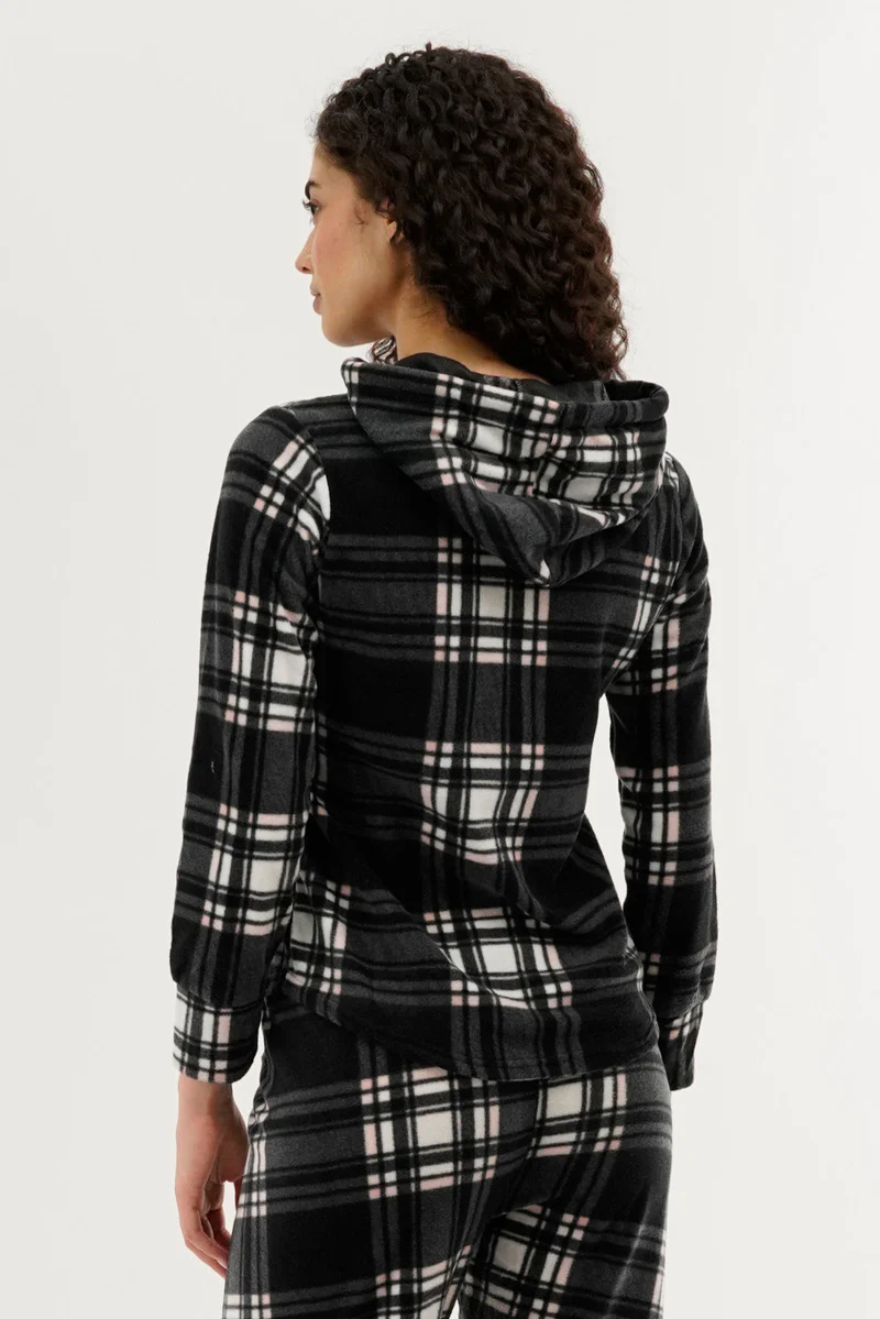 Canada Weather Gear Plaid Hooded Pajama Top - Black - Image 3