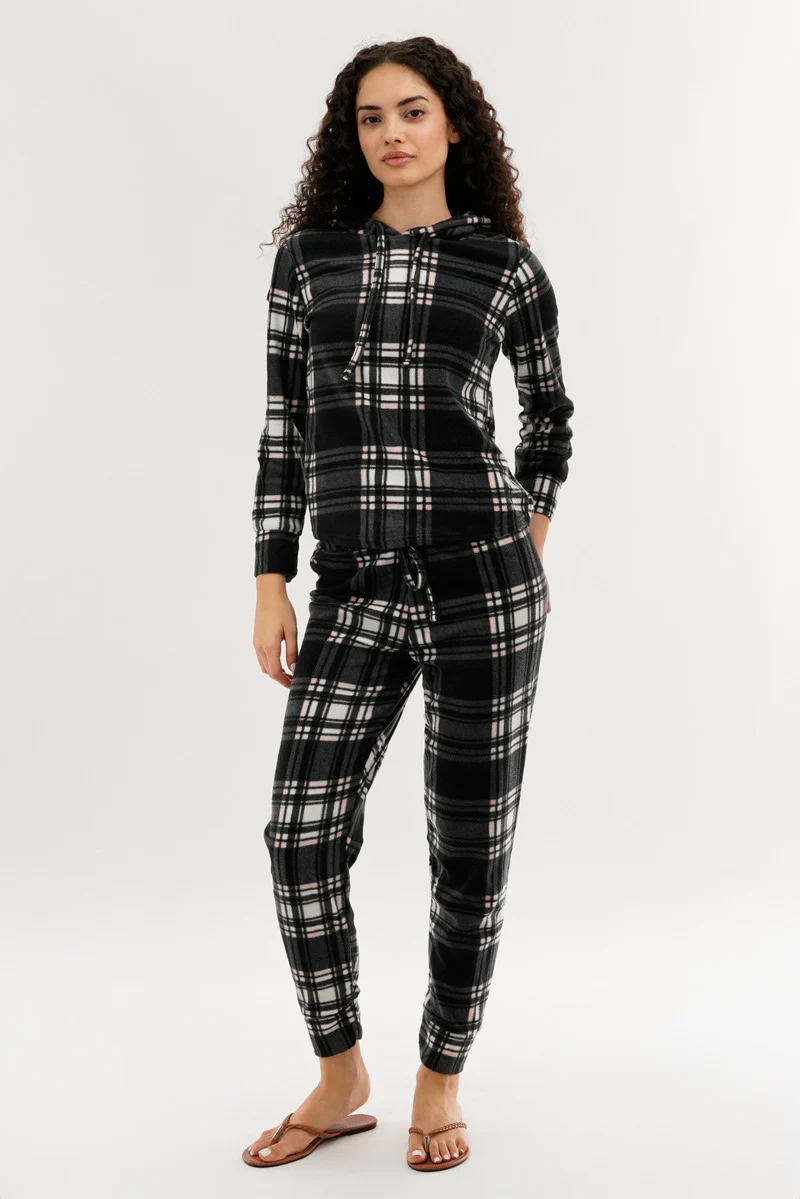 Canada Weather Gear Plaid Hooded Pajama Top - Black - Image 5